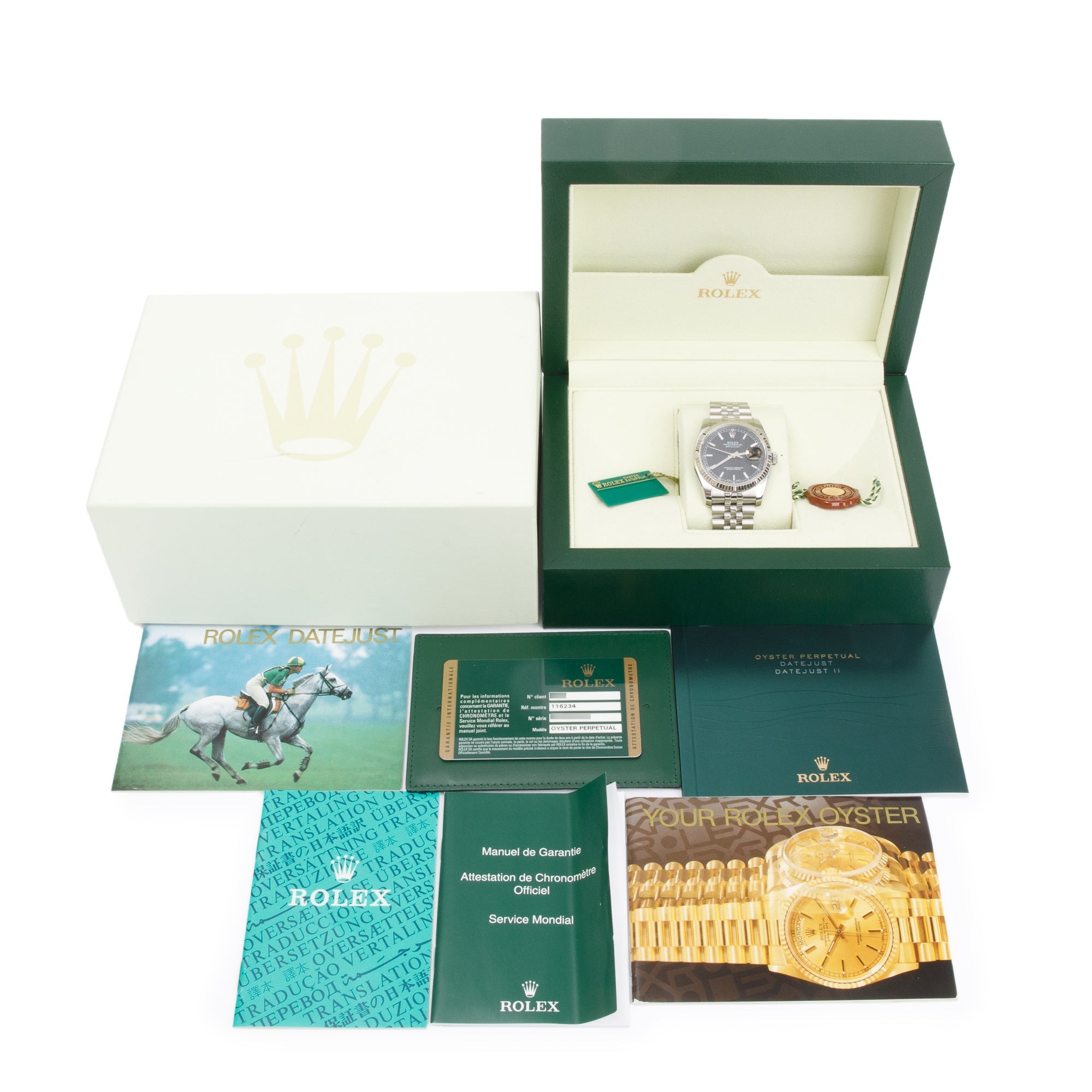 Rolex Stainless Steel Datejust 36 MM Roulette Date Window Automatic Watch 116234 w/ Box & Papers