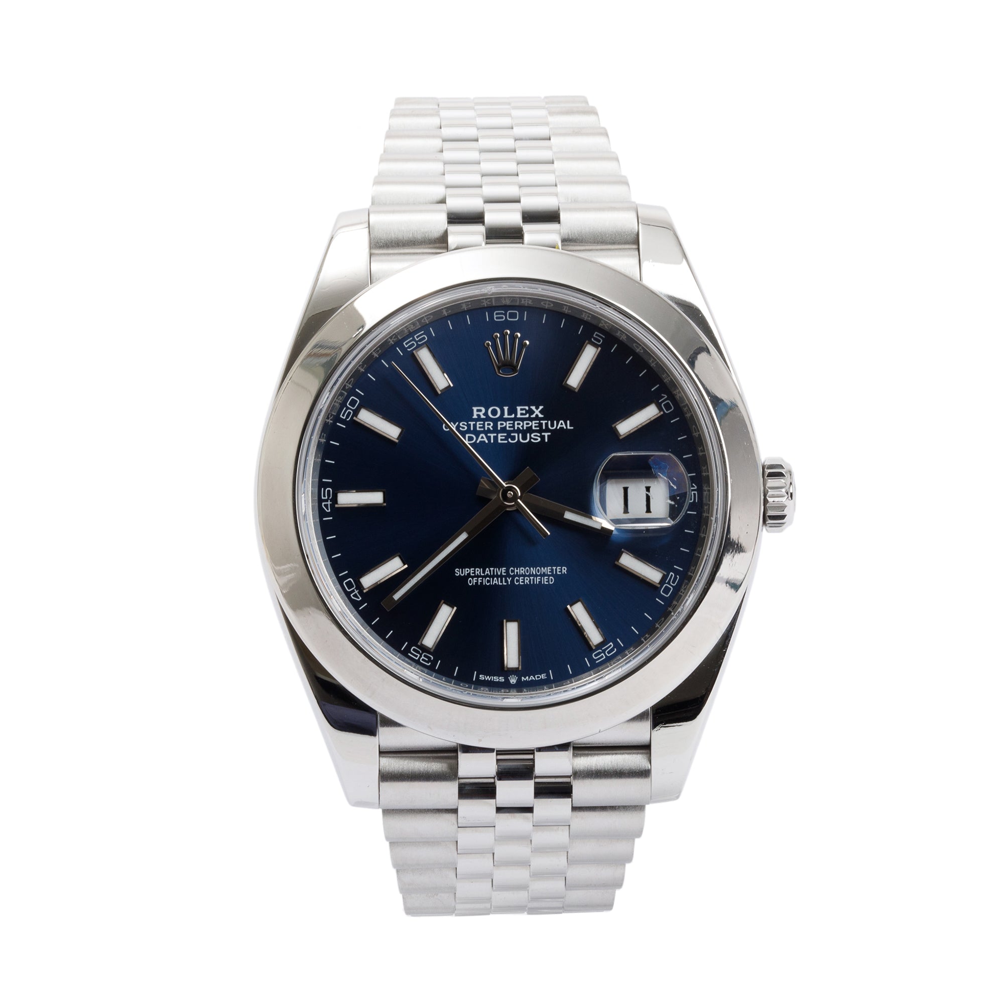 Rolex Stainless Steel Datejust 41 MM Blue Dial Watch w/ Box & Papers