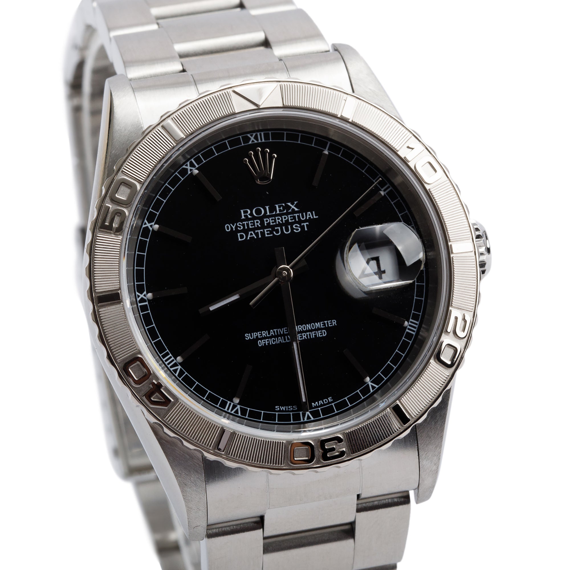 Rolex Stainless Steel Datejust Turn-O-Graph 36 MM Watch Black Dial 16264 w/ Box & Papers