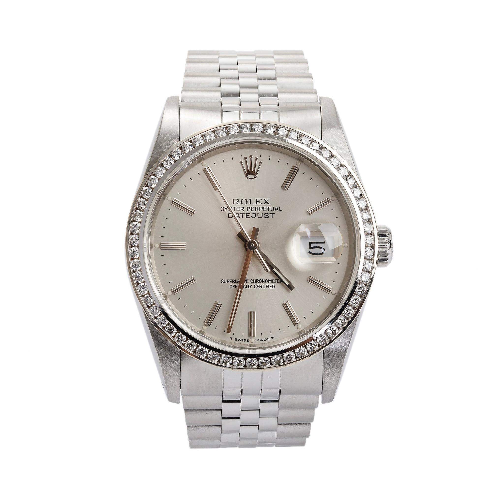 Rolex Stainless Steel Diamond Bezel Datejust 36MM Watch