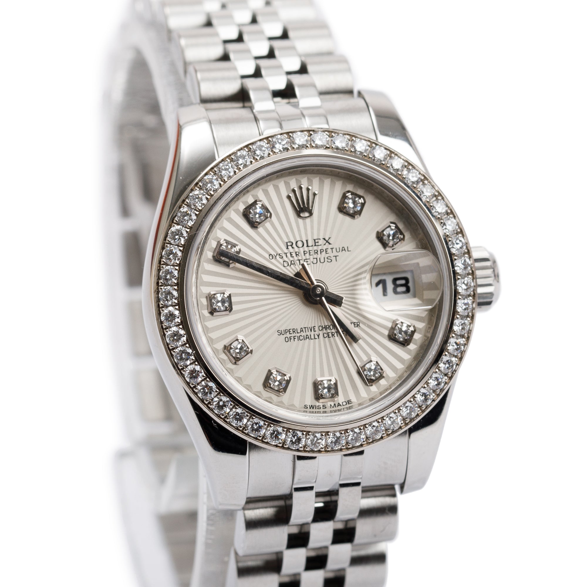 Rolex Stainless Steel Diamond Bezel & Dial Datejust 26 MM Watch w/ Box & Papers