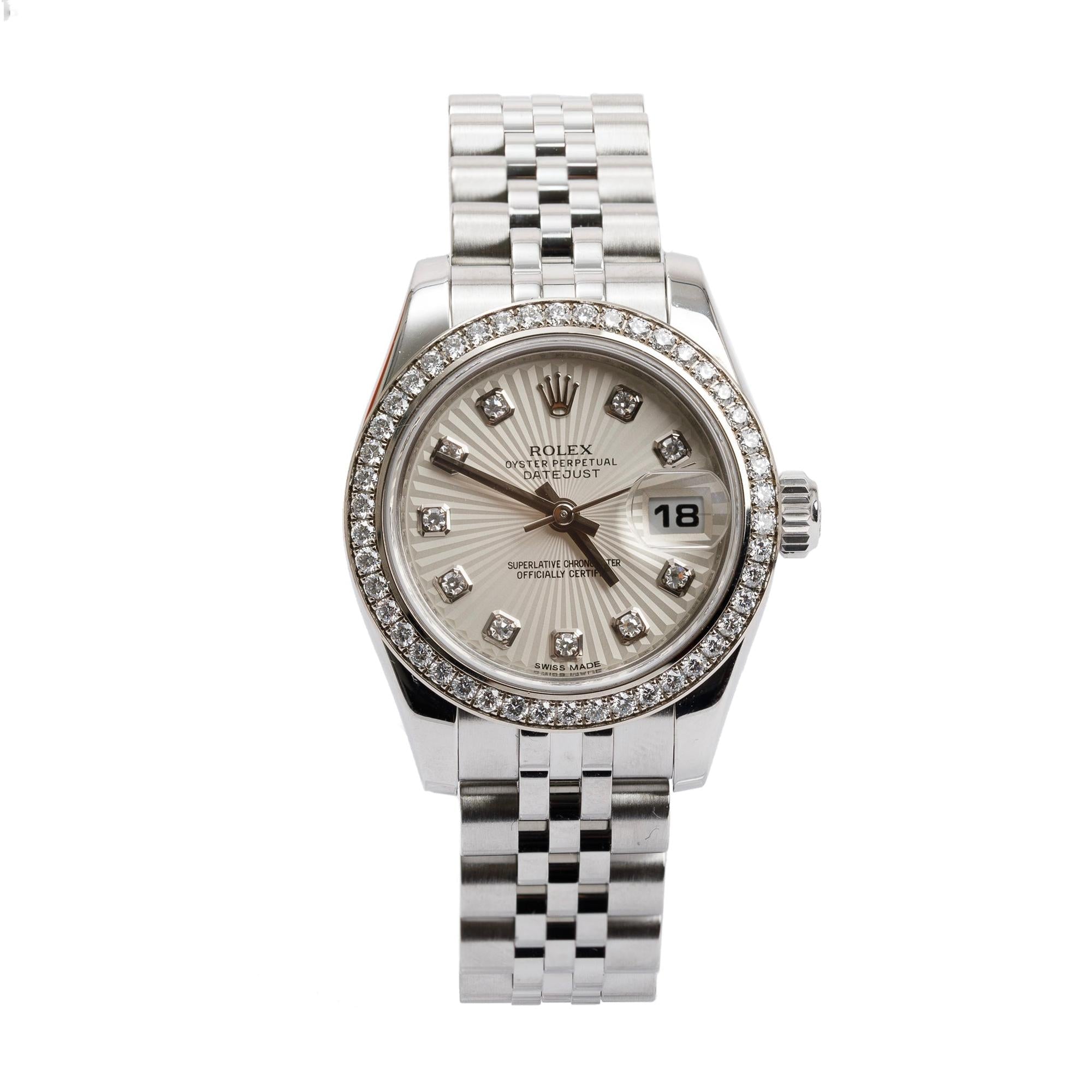 Rolex Stainless Steel Diamond Bezel & Dial Datejust 26 MM Watch w/ Box & Papers