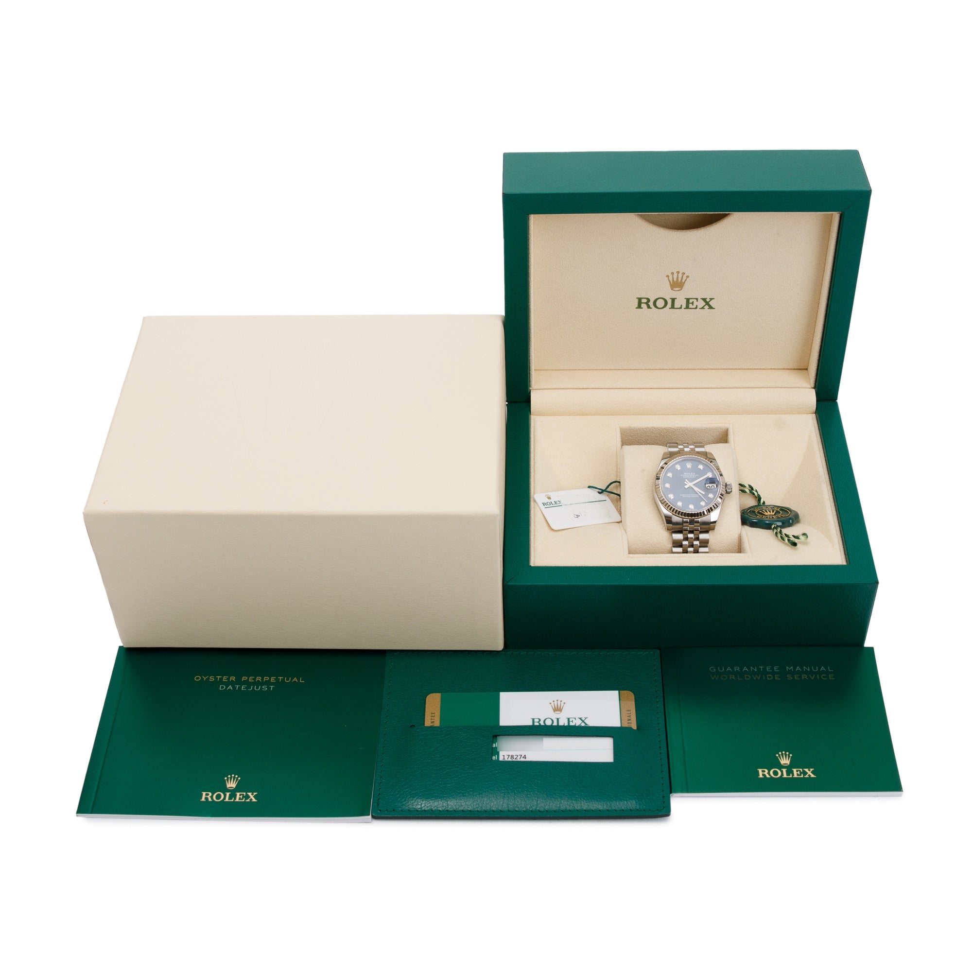 Rolex Stainless Steel Diamond Blue Dial Datejust 31MM Watch w/ Box & Papers