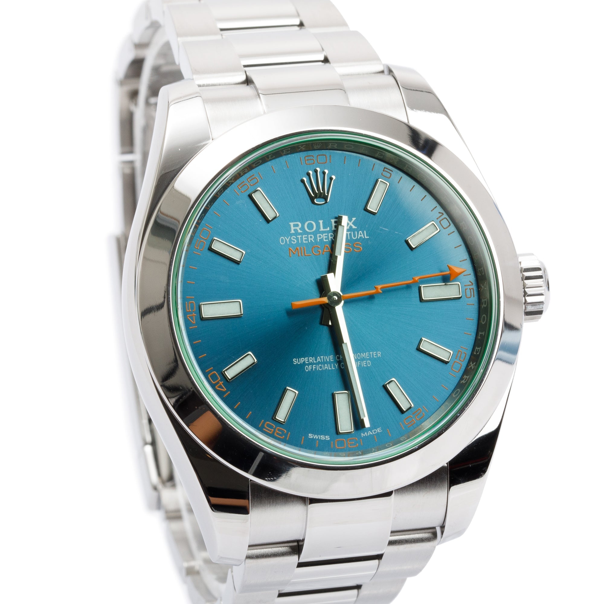 Rolex Stainless Steel Milgauss Green Crystal 40 MM Watch w/ Box & Papers