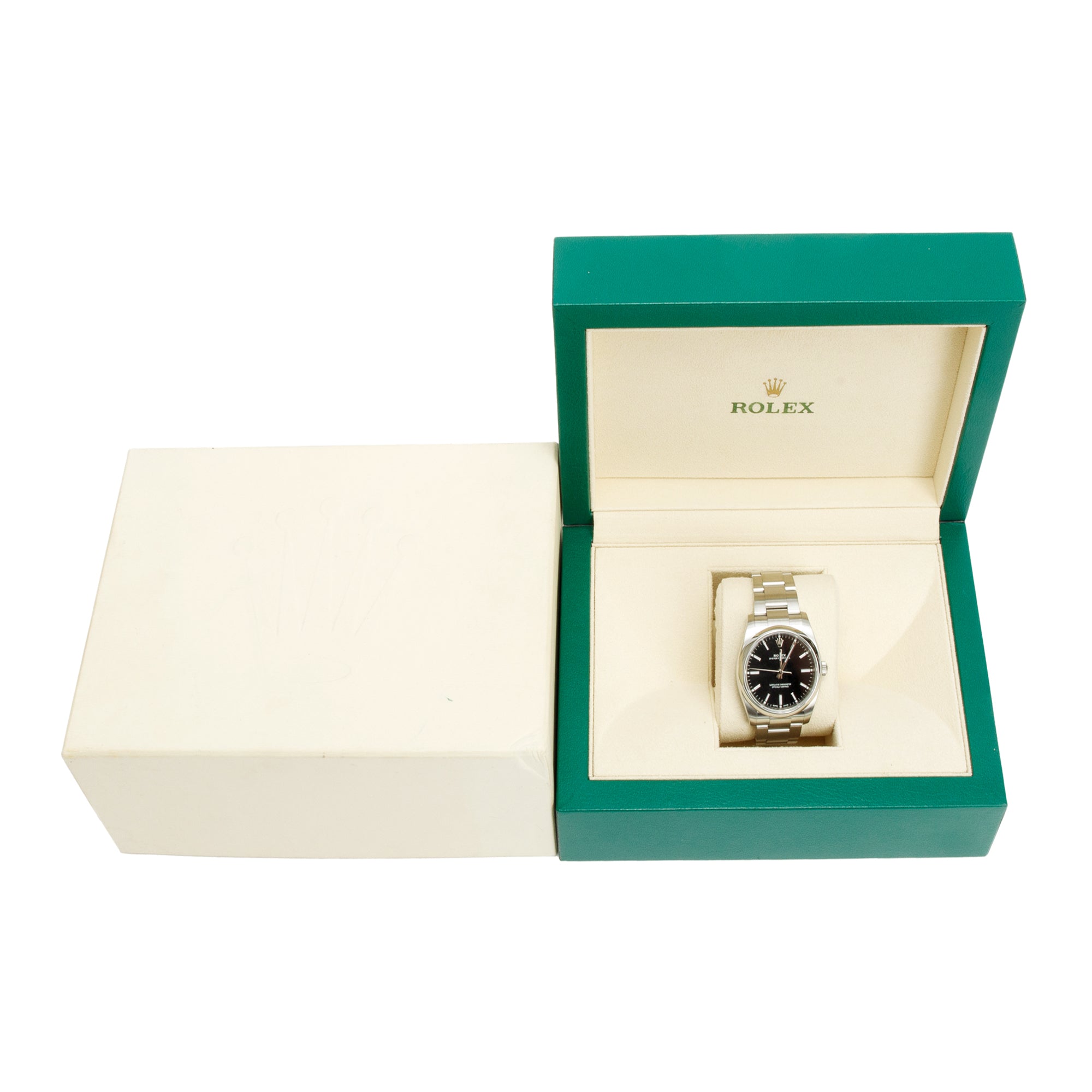 Rolex Stainless Steel Oyster Perpetual 34 MM Automatic Watch Black Dial 114200 w/ Box