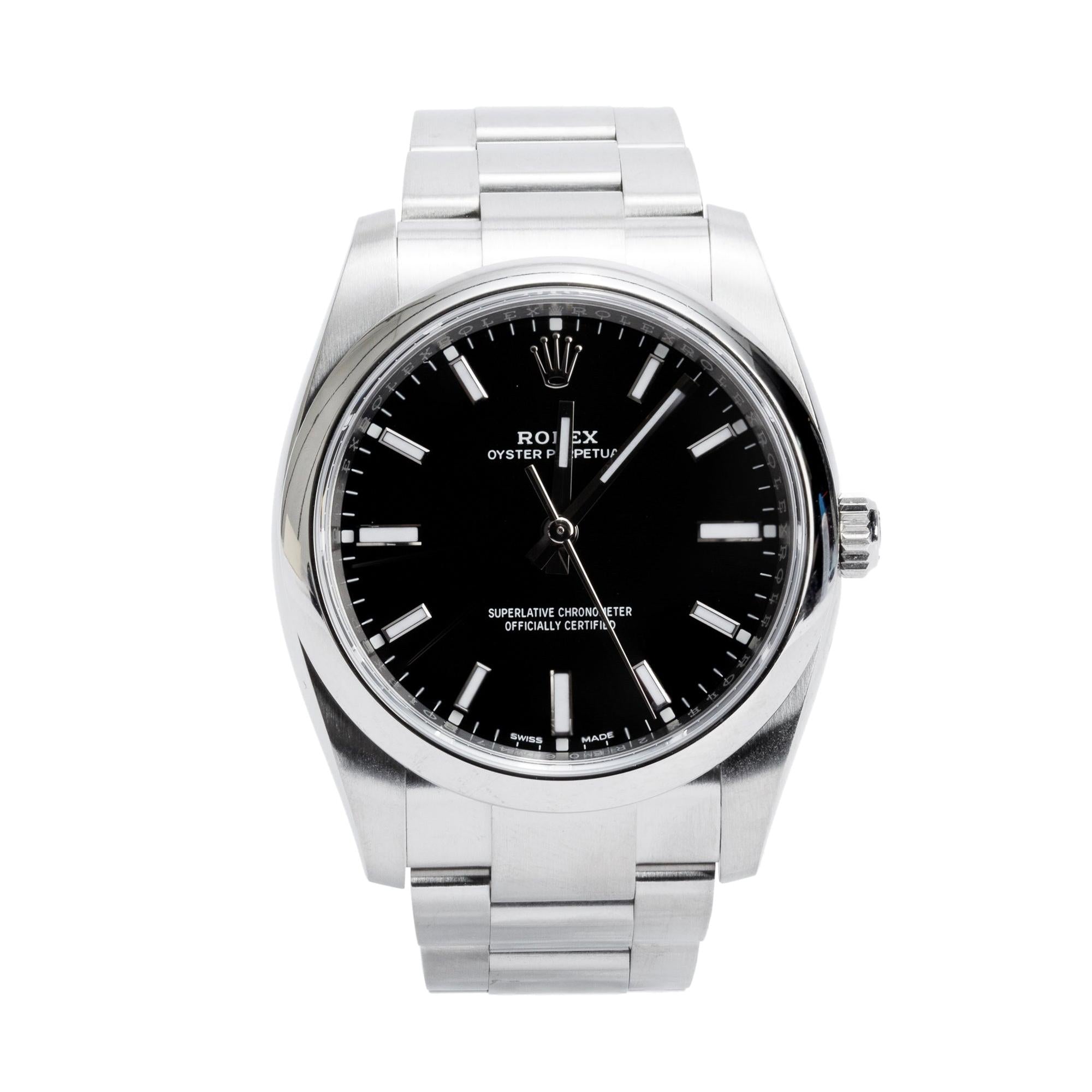 Rolex Stainless Steel Oyster Perpetual 34 MM Automatic Watch Black Dial 114200 w/ Box