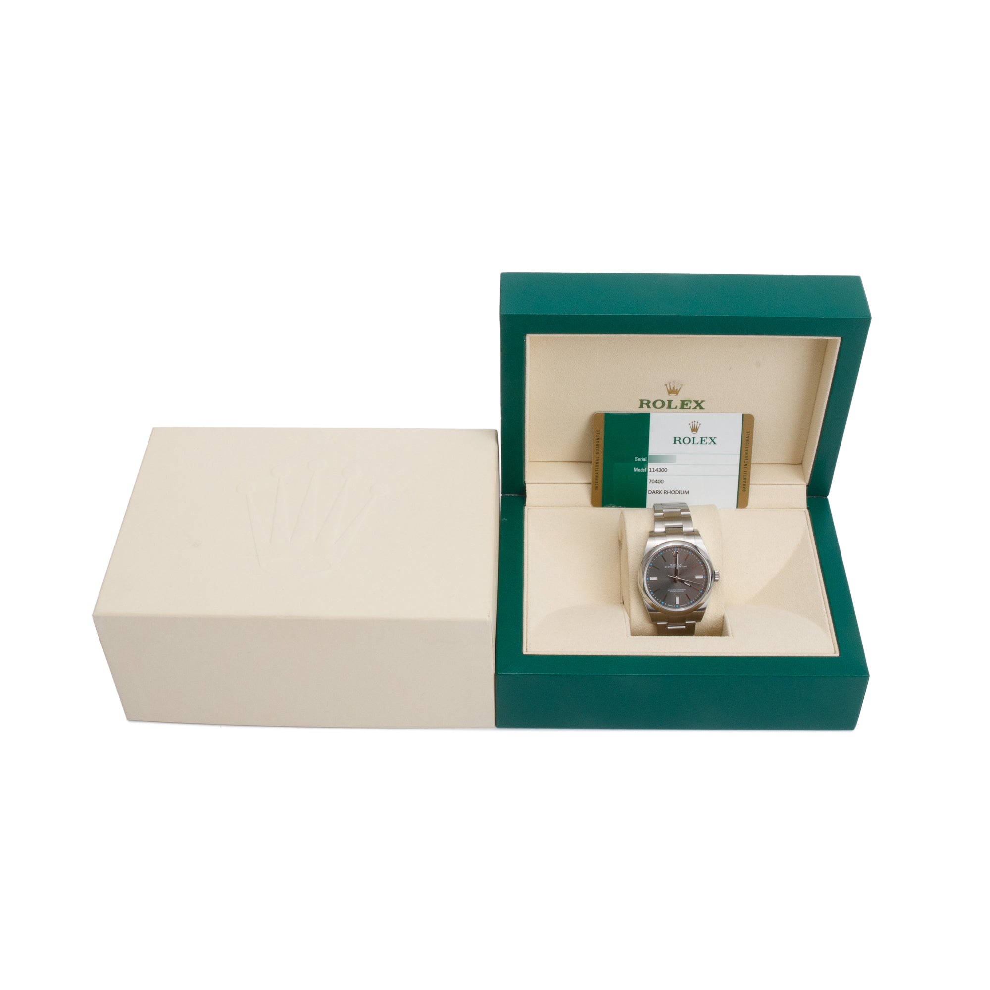 Rolex Stainless Steel Oyster Perpetual 39 MM Watch Grey Rhodium Dial 114300 w/ Box & Paper