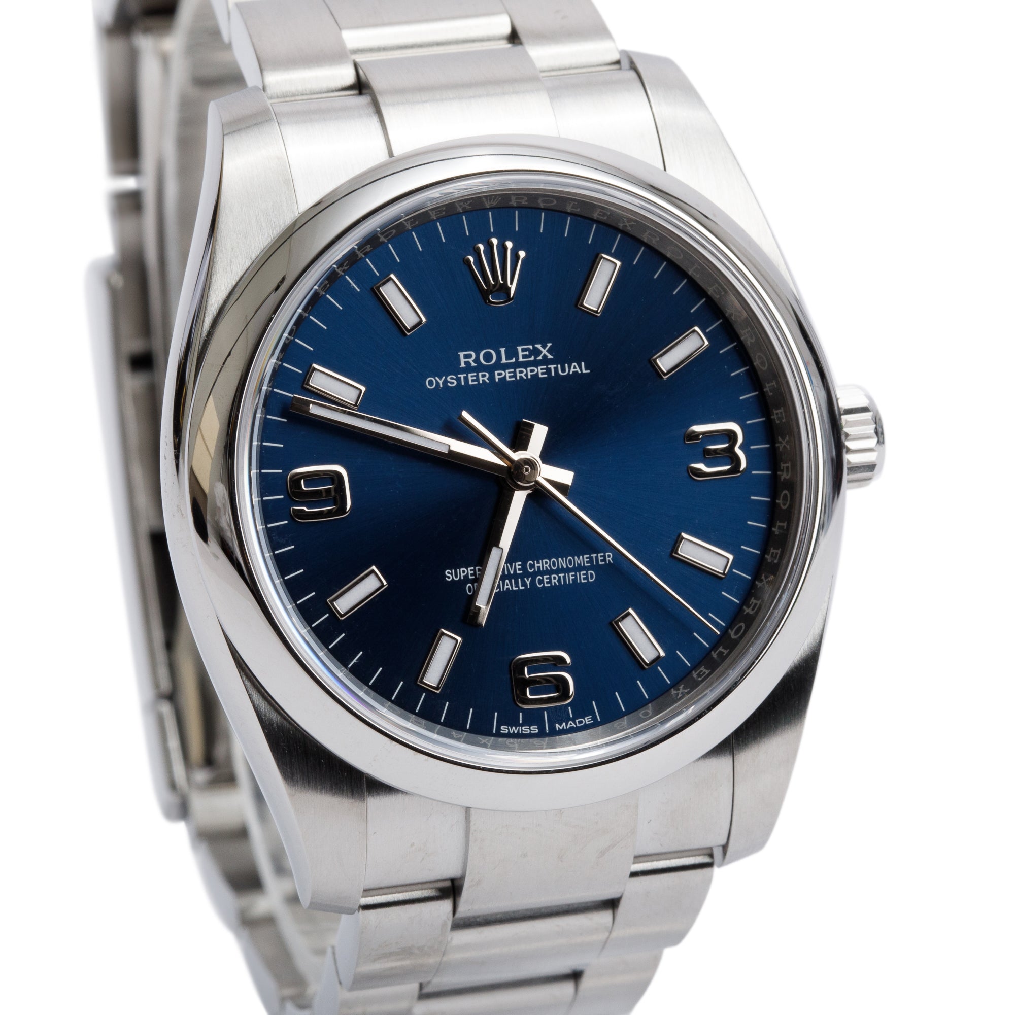 Rolex Stainless Steel Oyster Perpetual Air King 34 MM Automatic Watch Blue Dial 114200 w/ Box & Papers