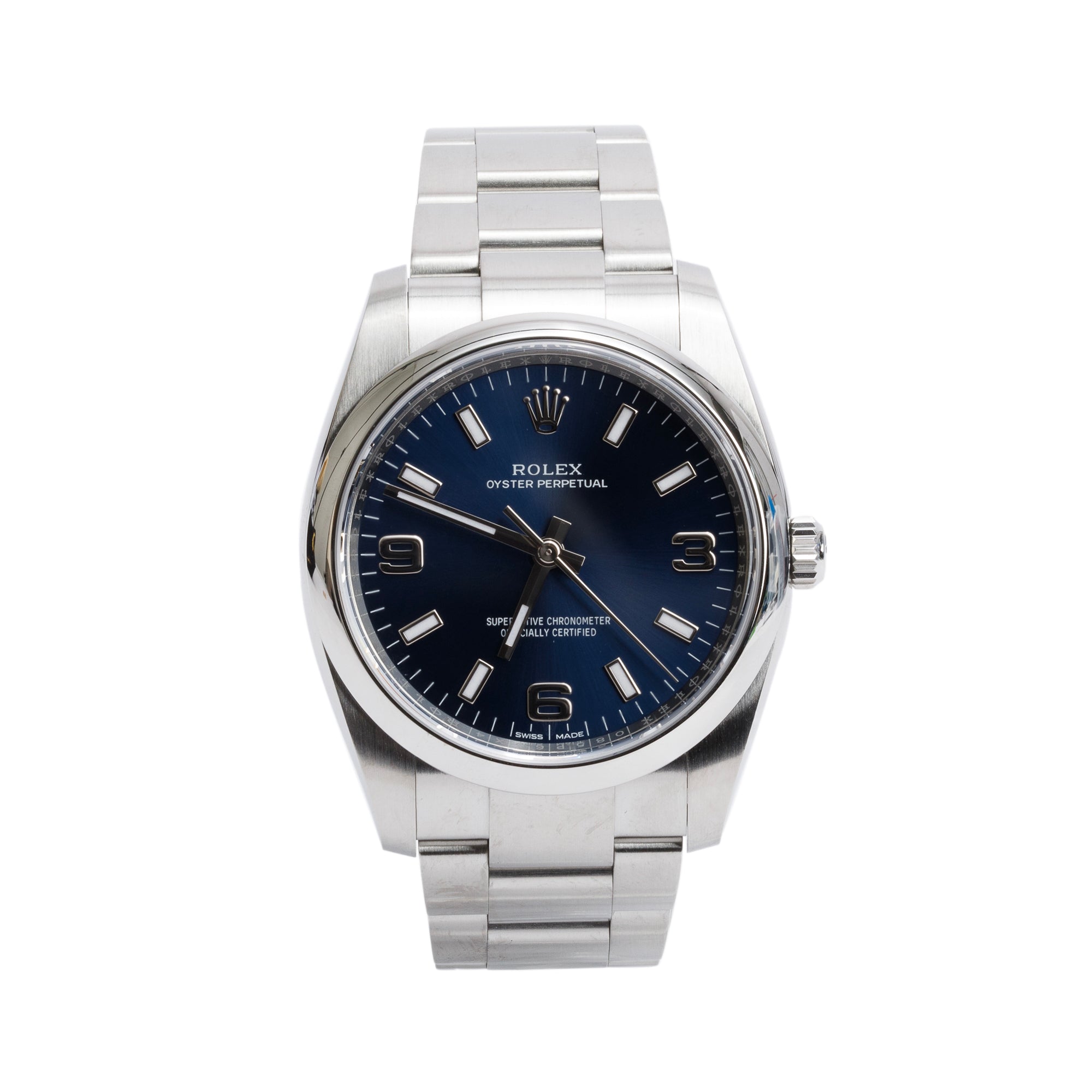 Rolex Stainless Steel Oyster Perpetual Air King 34 MM Automatic Watch Blue Dial 114200 w/ Box & Papers