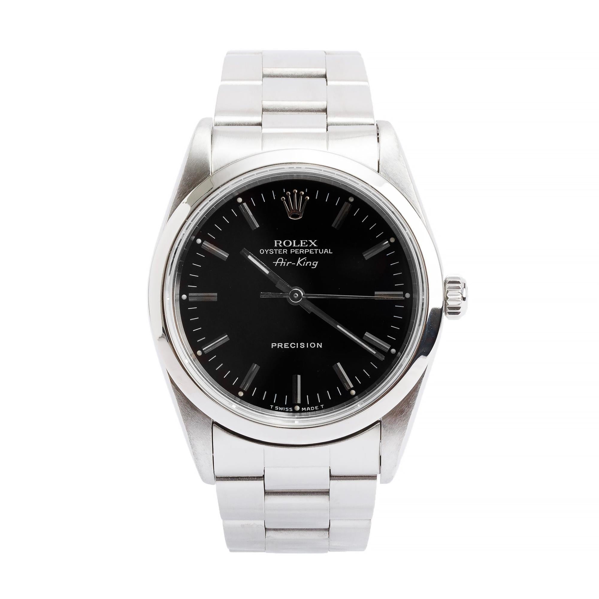 Rolex Stainless Steel Oyster Perpetual Air King 34 MM Watch Black Dial 14000