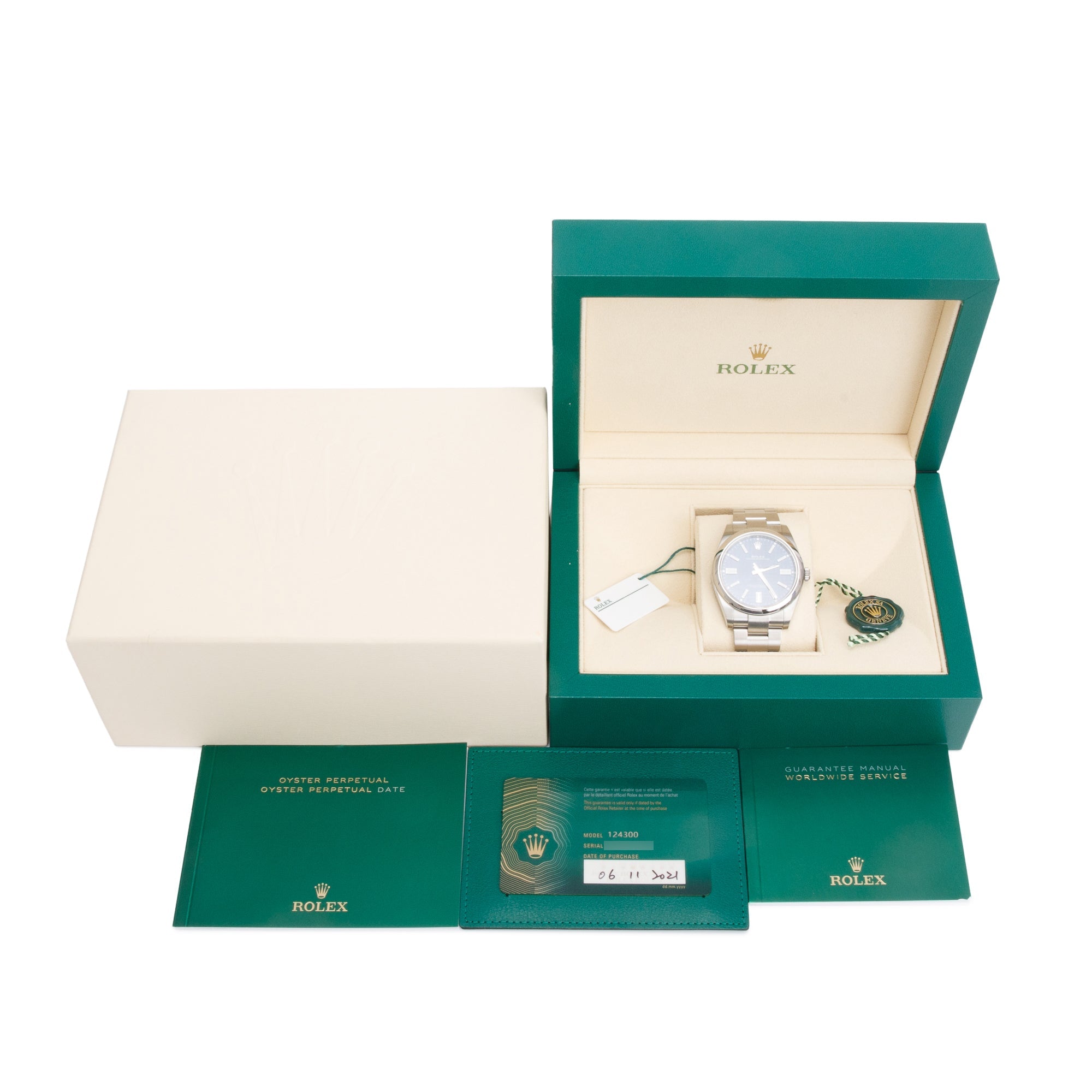 Rolex Stainless Steel Oyster Perpetual Blue Dial Datejust 41 MM Watch 124300 w/ Box & Papers