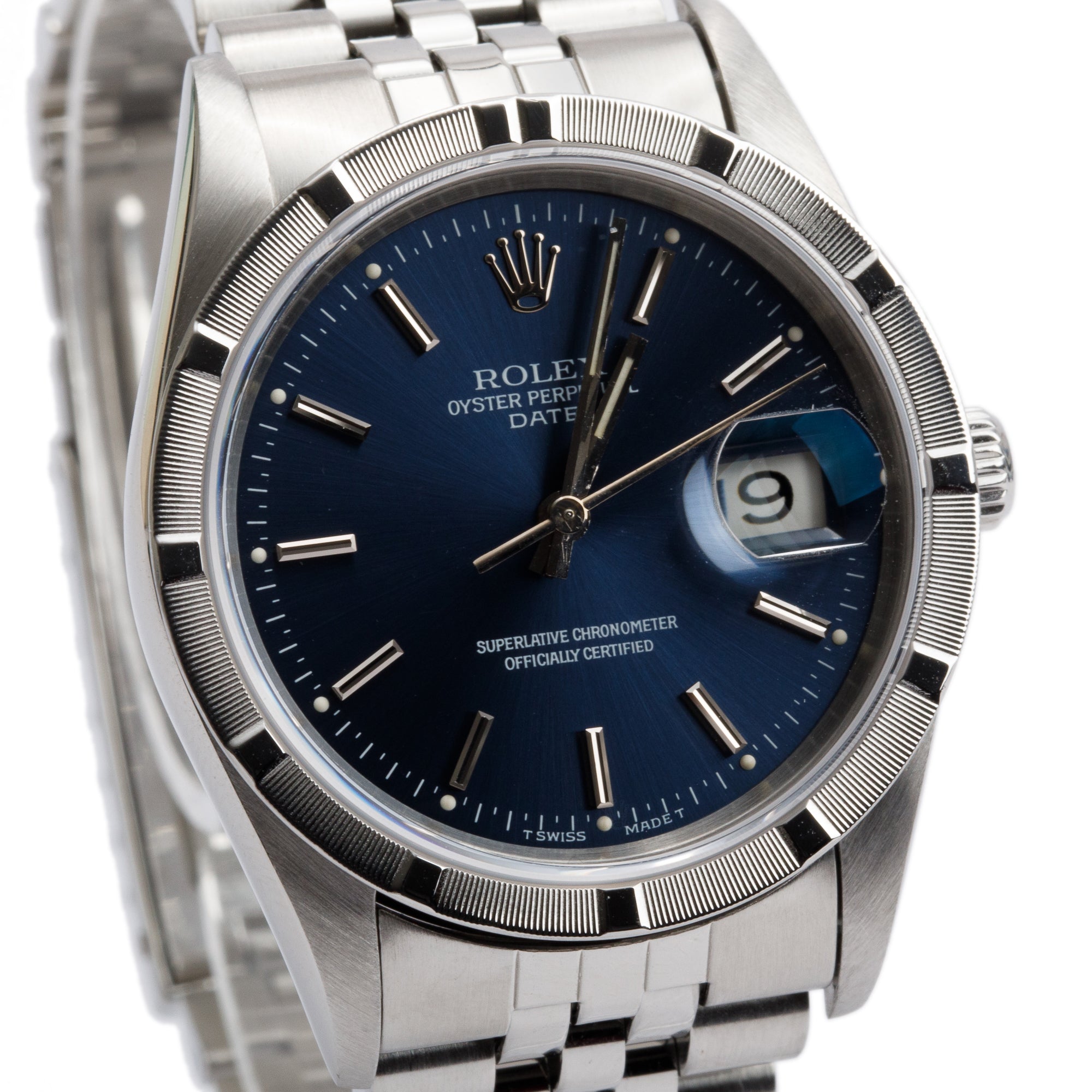 Rolex Stainless Steel Oyster Perpetual Date 34 MM Watch Blue Dial 15210