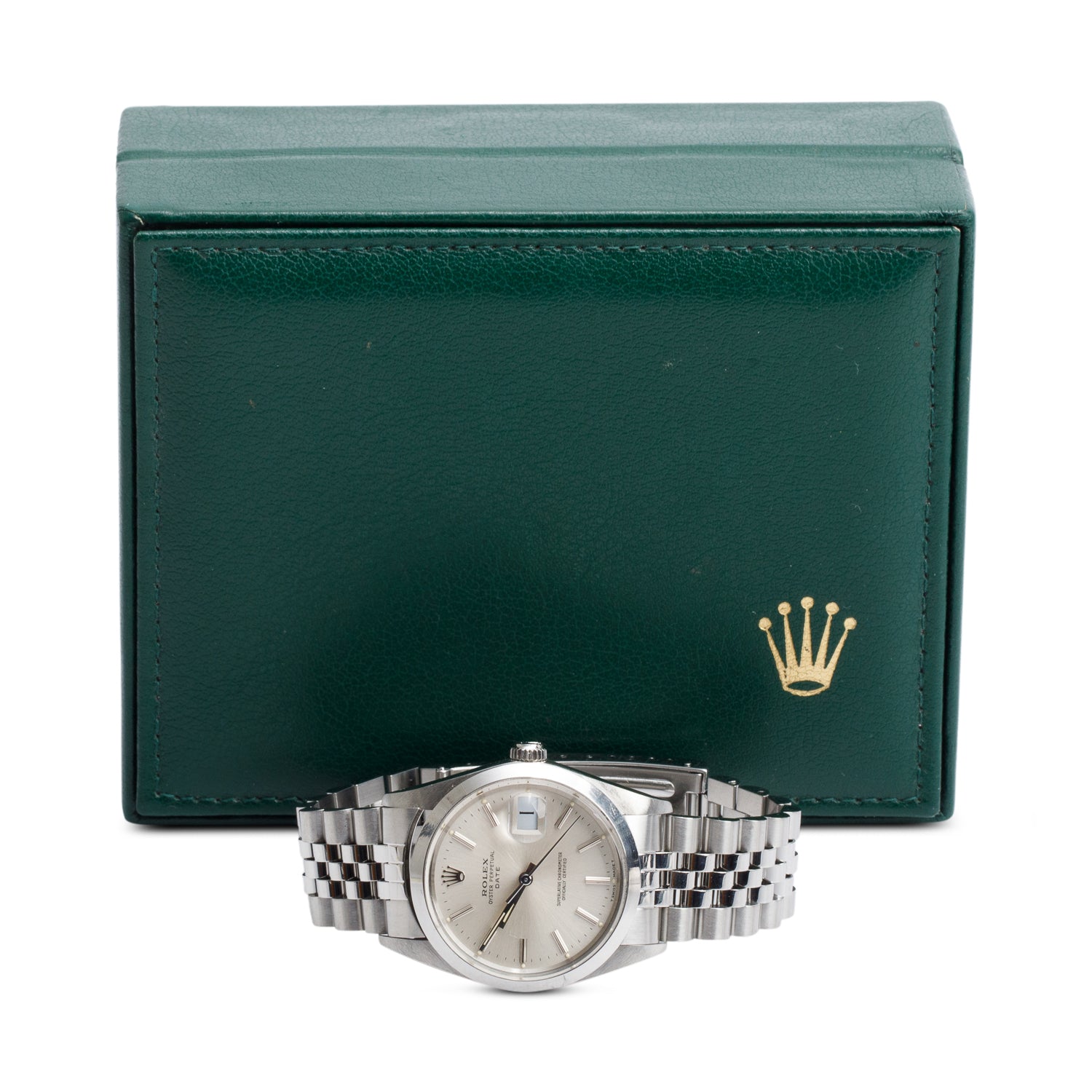 Rolex Stainless Steel Oyster Perpetual Date 34 MM Watch Silver Dial 15000 w/ Box