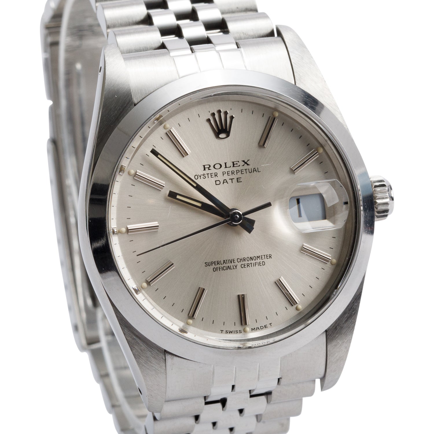 Rolex Stainless Steel Oyster Perpetual Date 34 MM Watch Silver Dial 15000 w/ Box