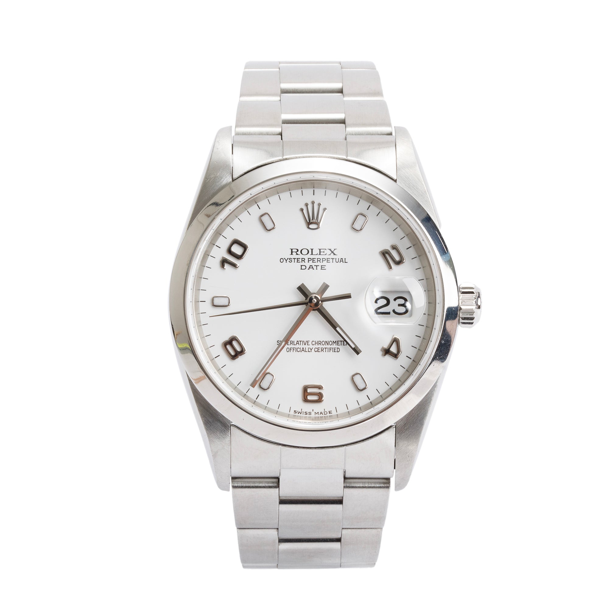 Rolex Stainless Steel Oyster Perpetual Date 34 MM Watch White Dial 15200