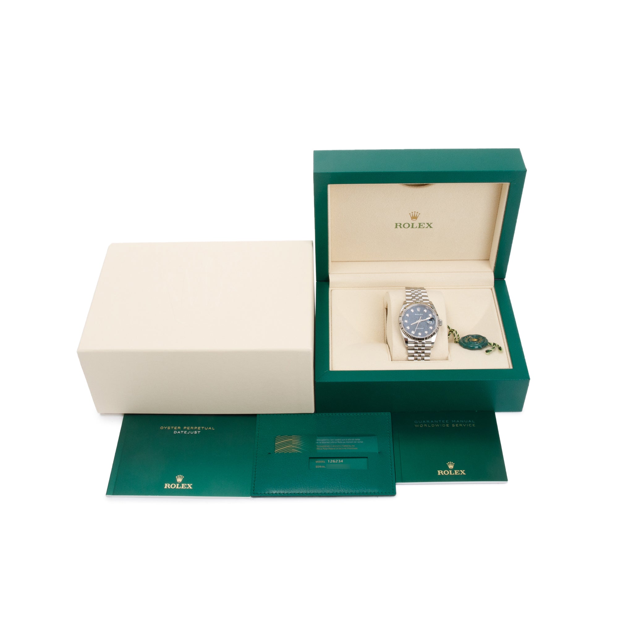 Rolex Stainless Steel Oyster Perpetual Datejust 36 MM Blue DIamond Dial Watch w/ Box & Papers