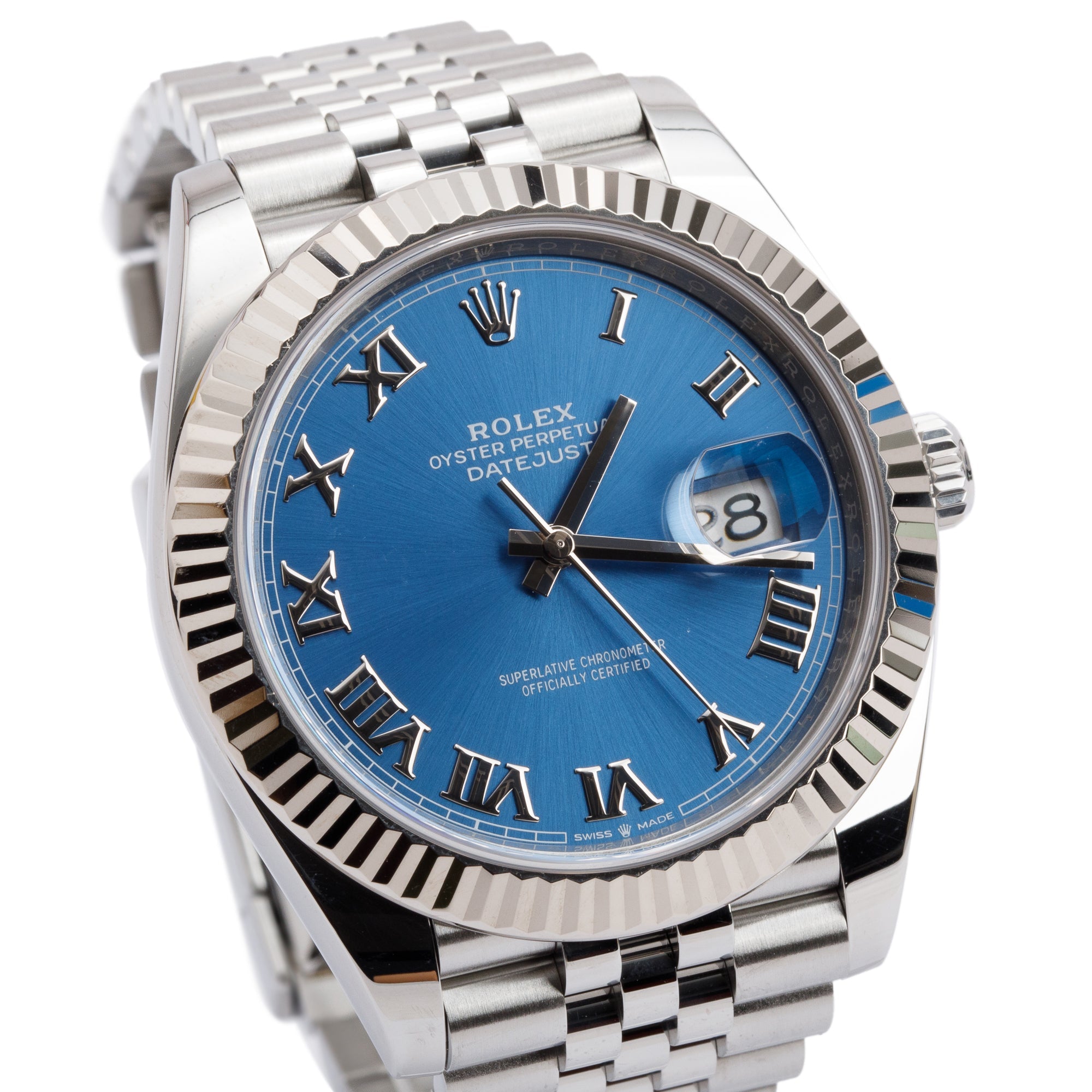 Rolex Stainless Steel Oyster Perpetual Datejust 41 MM Watch Blue Dial 126334 w/ Box & Papers