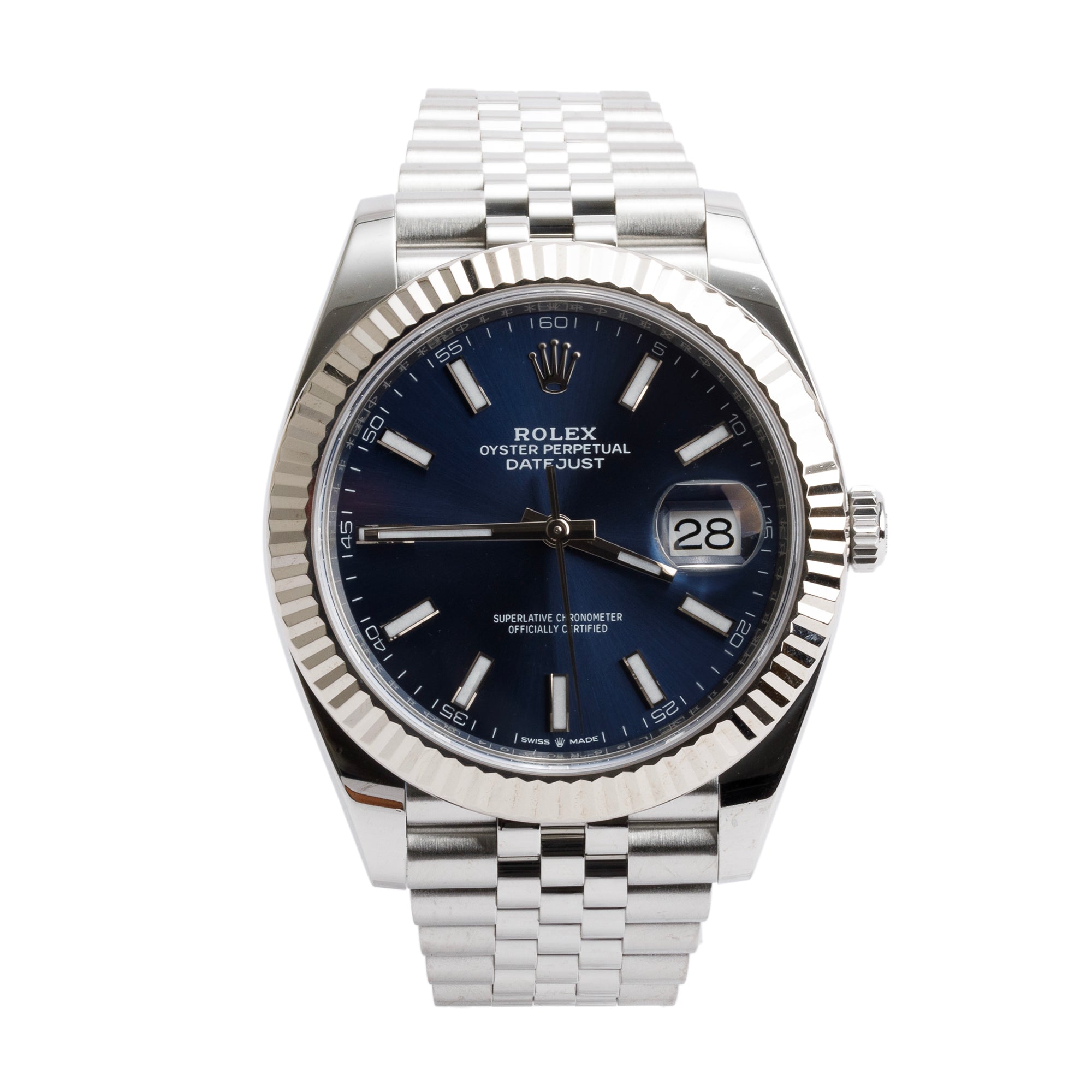 Rolex Stainless Steel Oyster Perpetual Datejust 41 MM Watch Blue Dial 126334 w/ Box & Papers