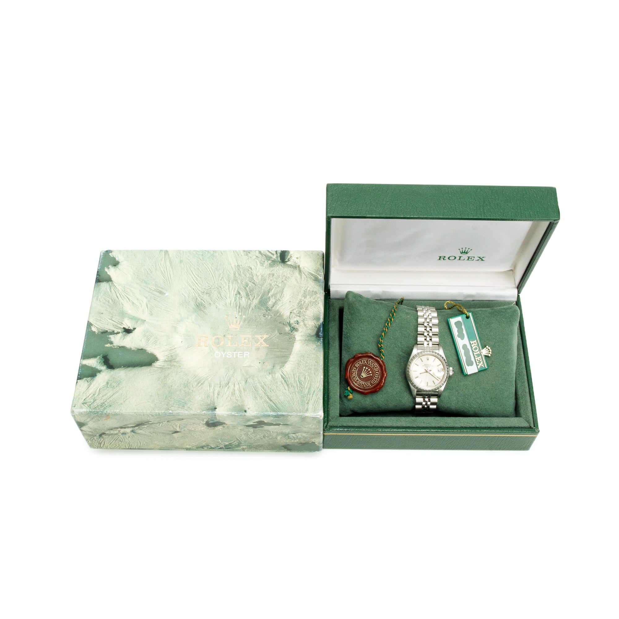 Rolex Stainless Steel Oyster Perpetual Lady-Date 26 MM Watch Silver Dial 69240 w/ Box & Papers