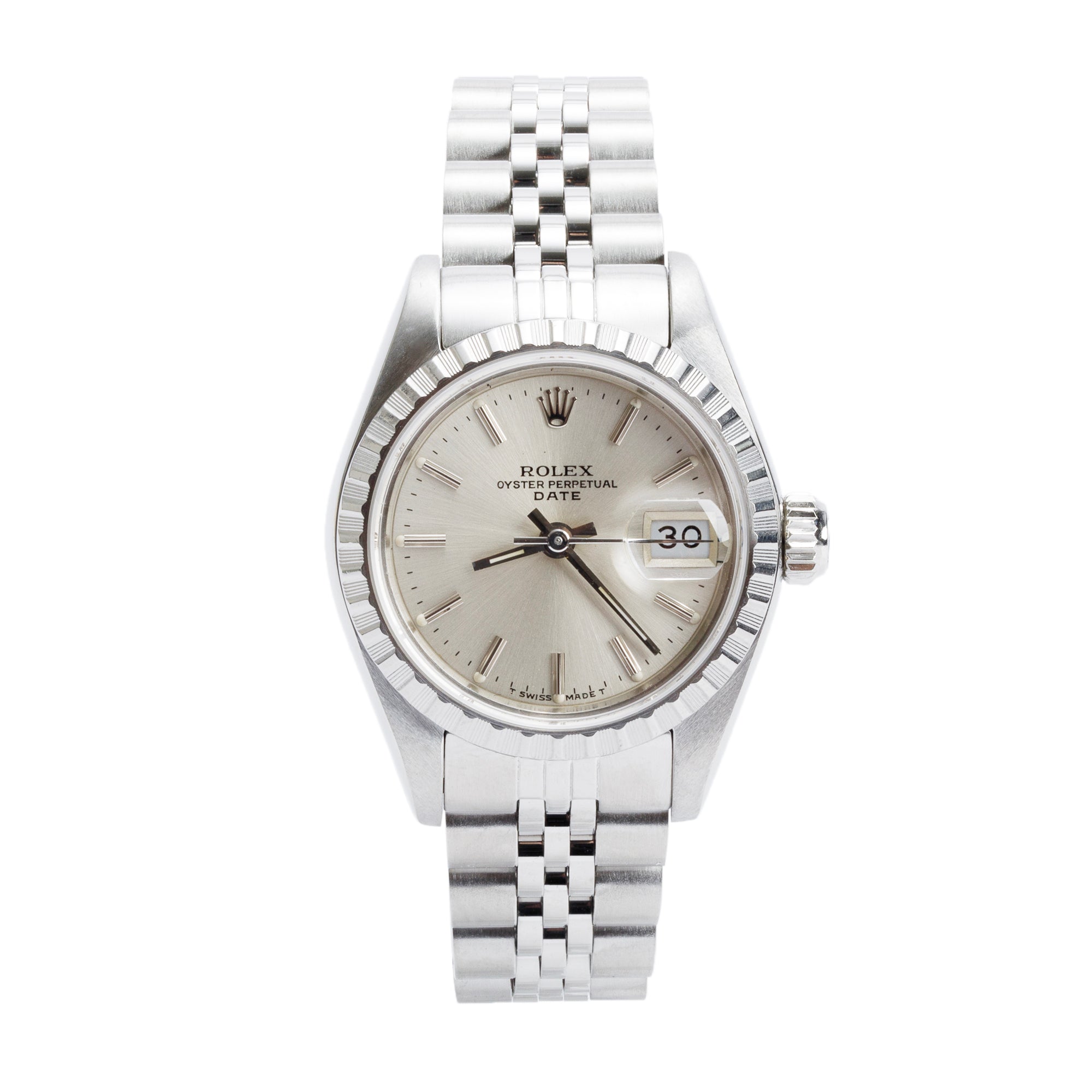 Rolex Stainless Steel Oyster Perpetual Lady-Date 26 MM Watch Silver Dial 69240 w/ Box & Papers