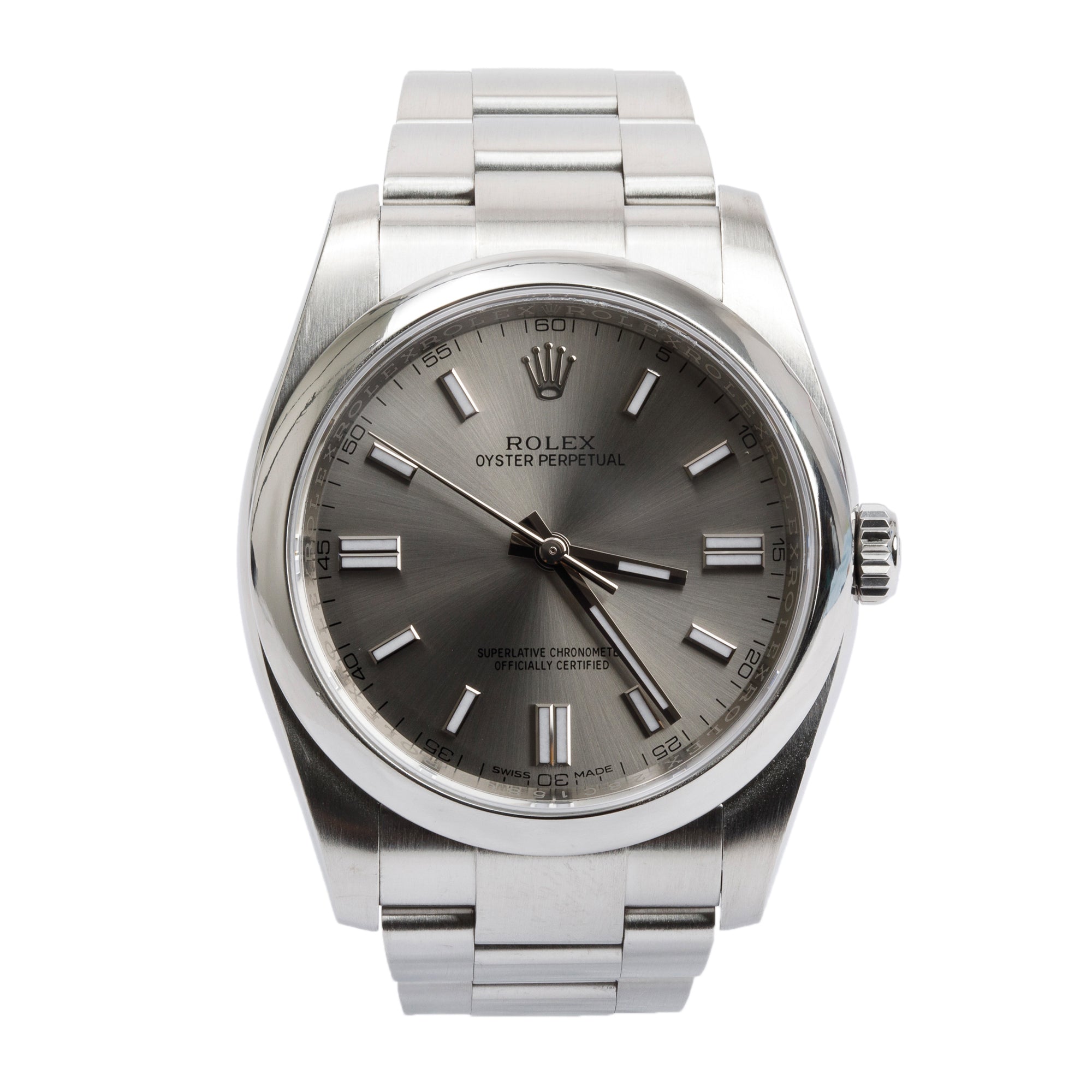 Rolex Stainless Steel Oyster Perpetual Silver Dial 36 MM Watch w/ Box & Papers