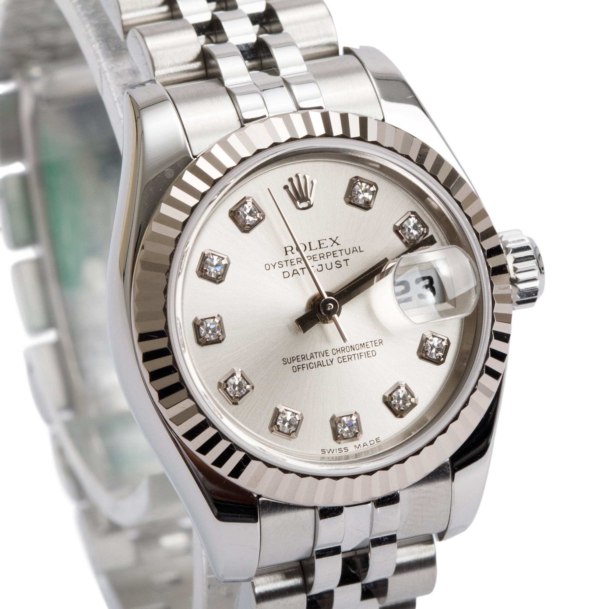 Rolex Stainless Steel Silver Diamond Dial 26 MM Datejust Watch 179174