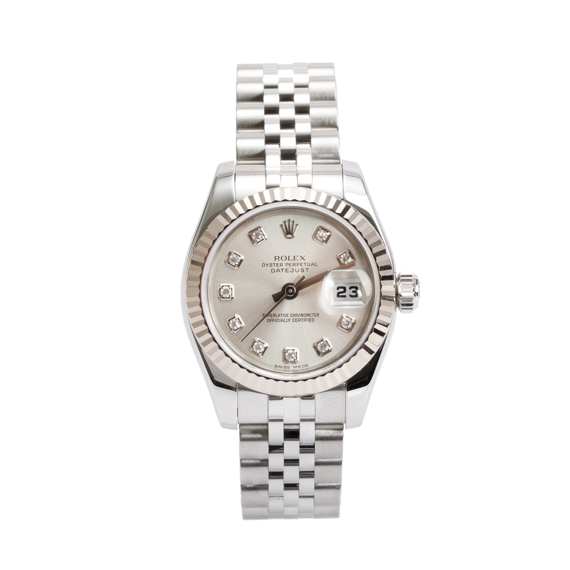 Rolex Stainless Steel Silver Diamond Dial 26 MM Datejust Watch 179174