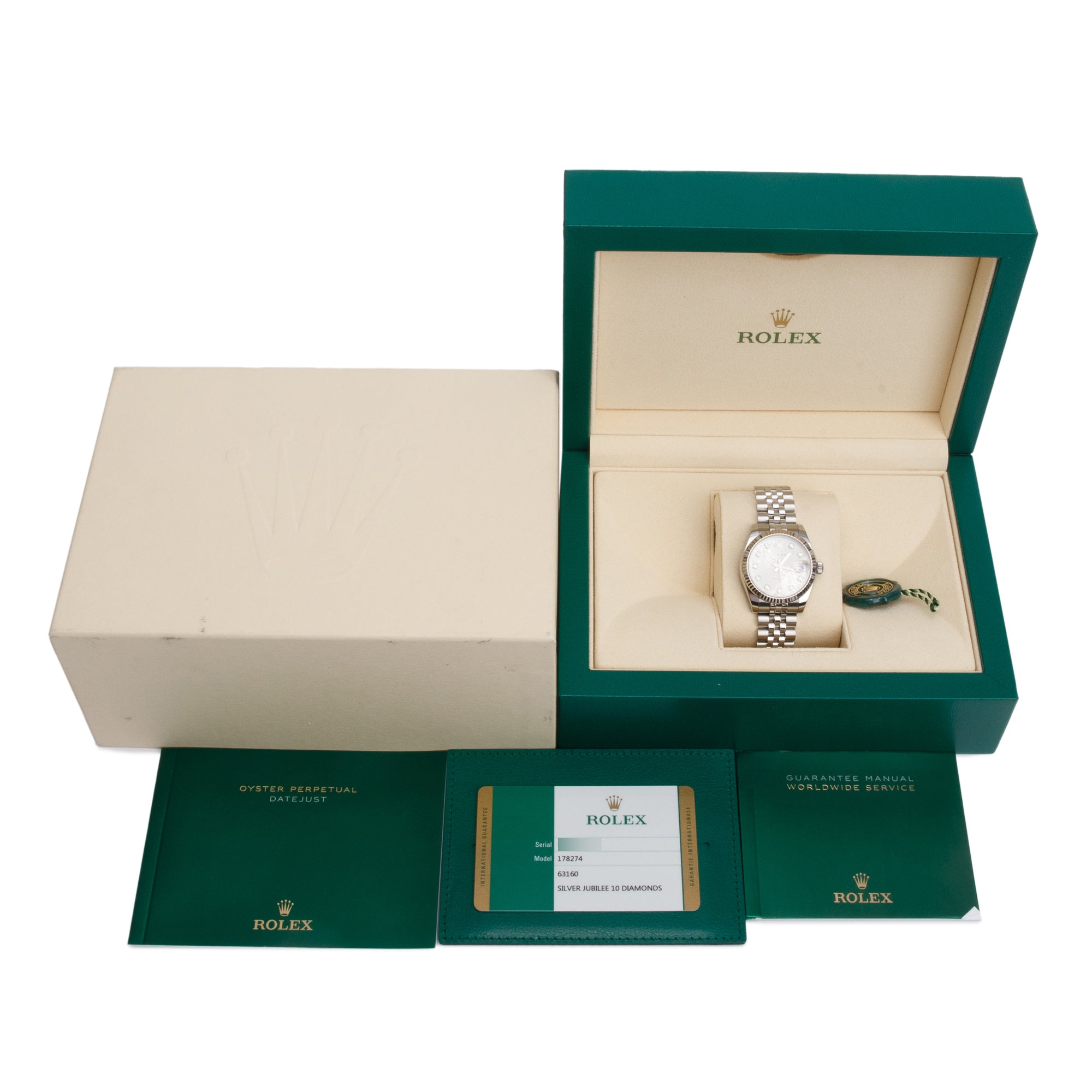 Rolex Stainless Steel Silver Diamond Dial Datejust 31 MM Watch 178274 w/ Box & Papers