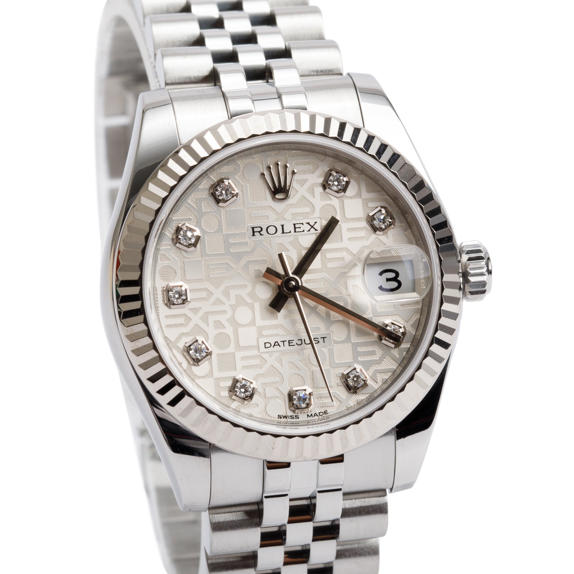 Rolex Stainless Steel Silver Diamond Dial Datejust 31 MM Watch 178274 w/ Box & Papers