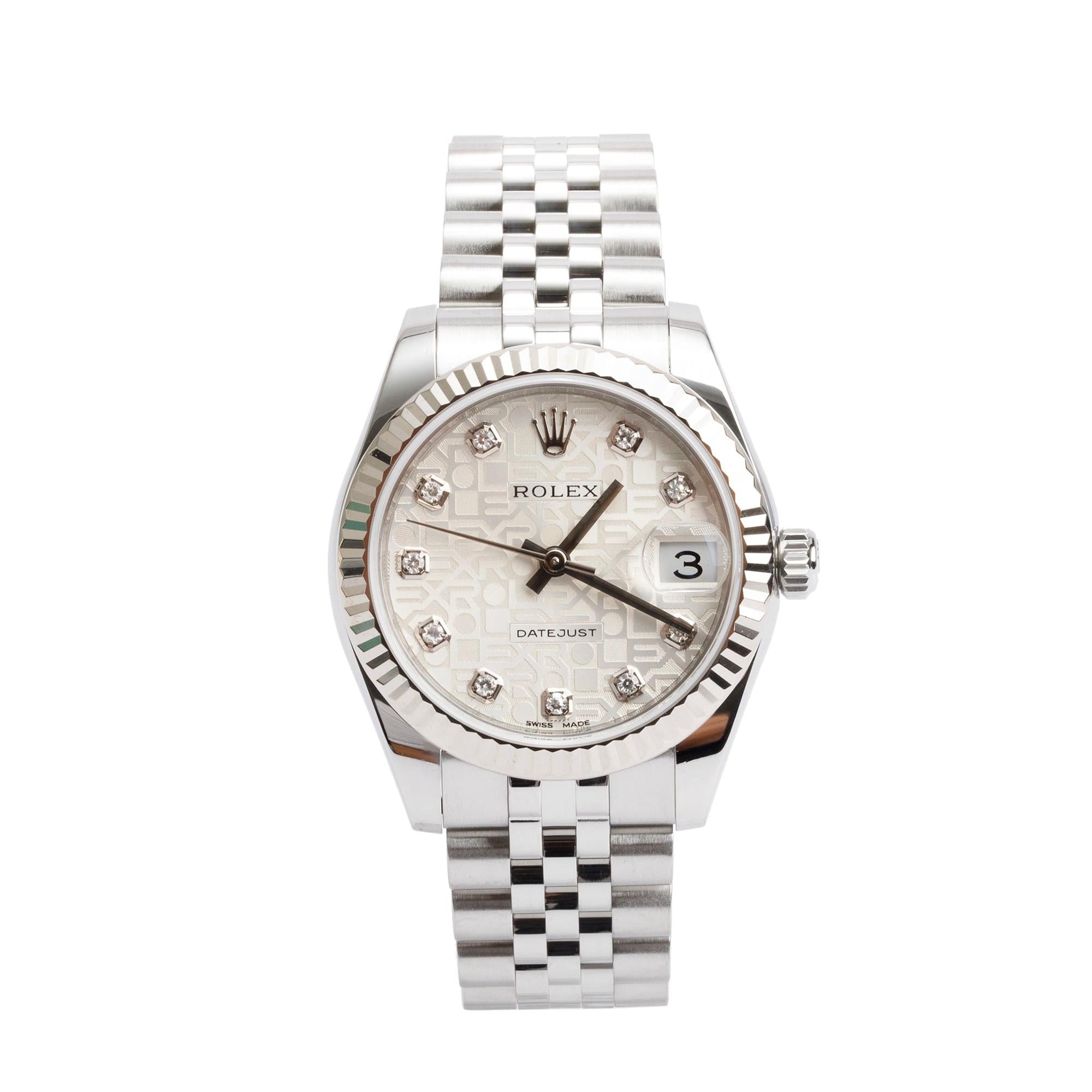 Rolex Stainless Steel Silver Diamond Dial Datejust 31 MM Watch 178274 w/ Box & Papers