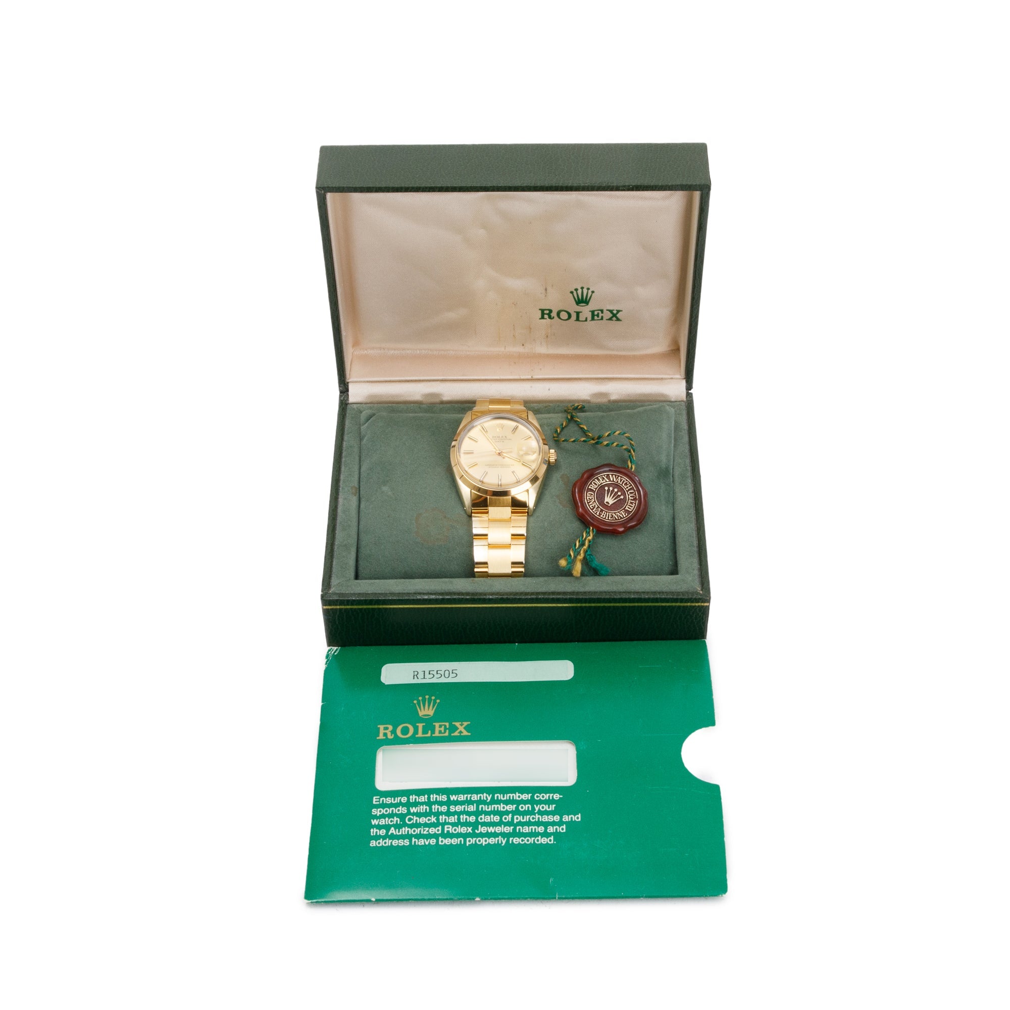 Rolex Vintage Gold-Plated Stainless Steel Oyster Perpetual Date 34 MM Watch w/ Box & Papers