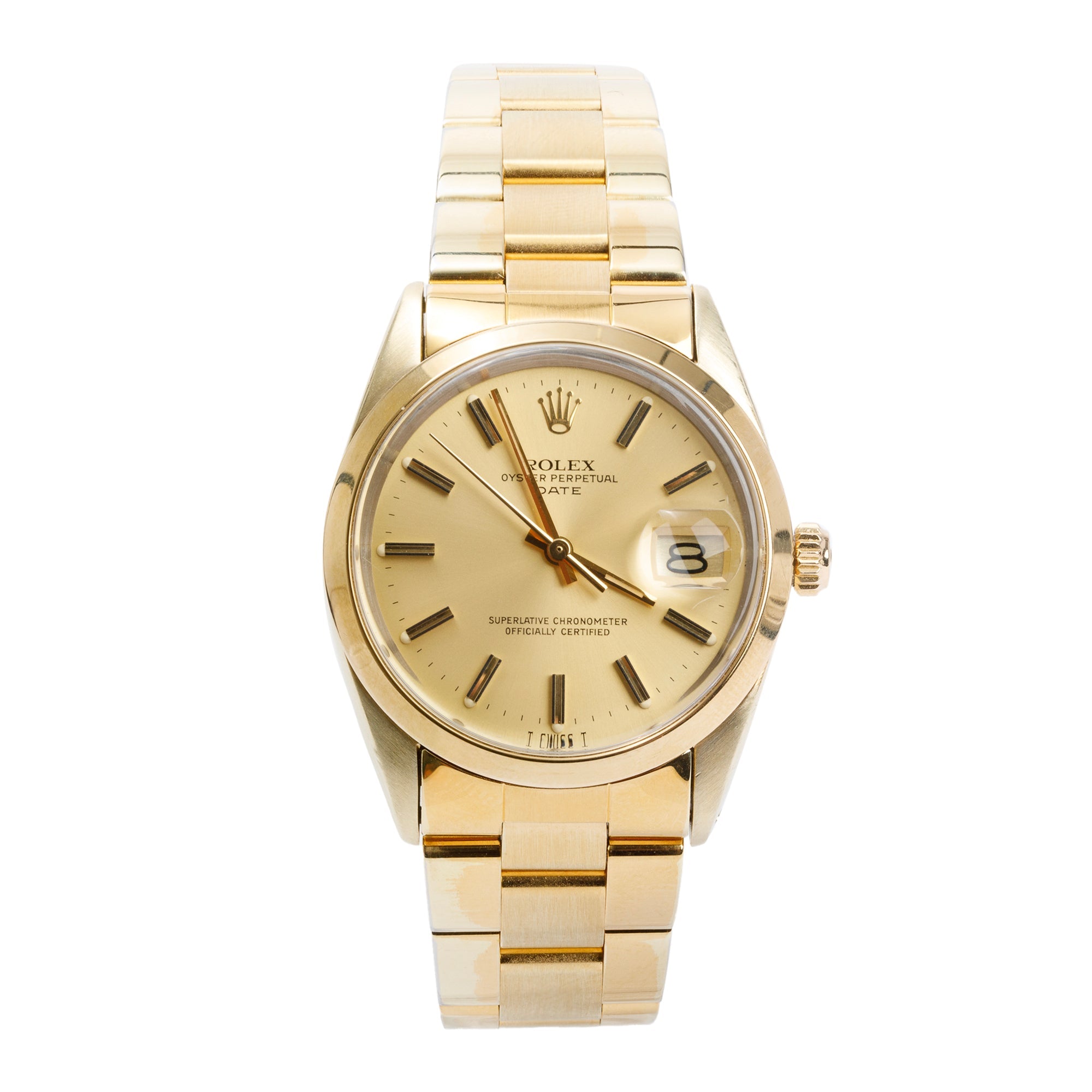 Rolex Vintage Gold-Plated Stainless Steel Oyster Perpetual Date 34 MM Watch w/ Box & Papers