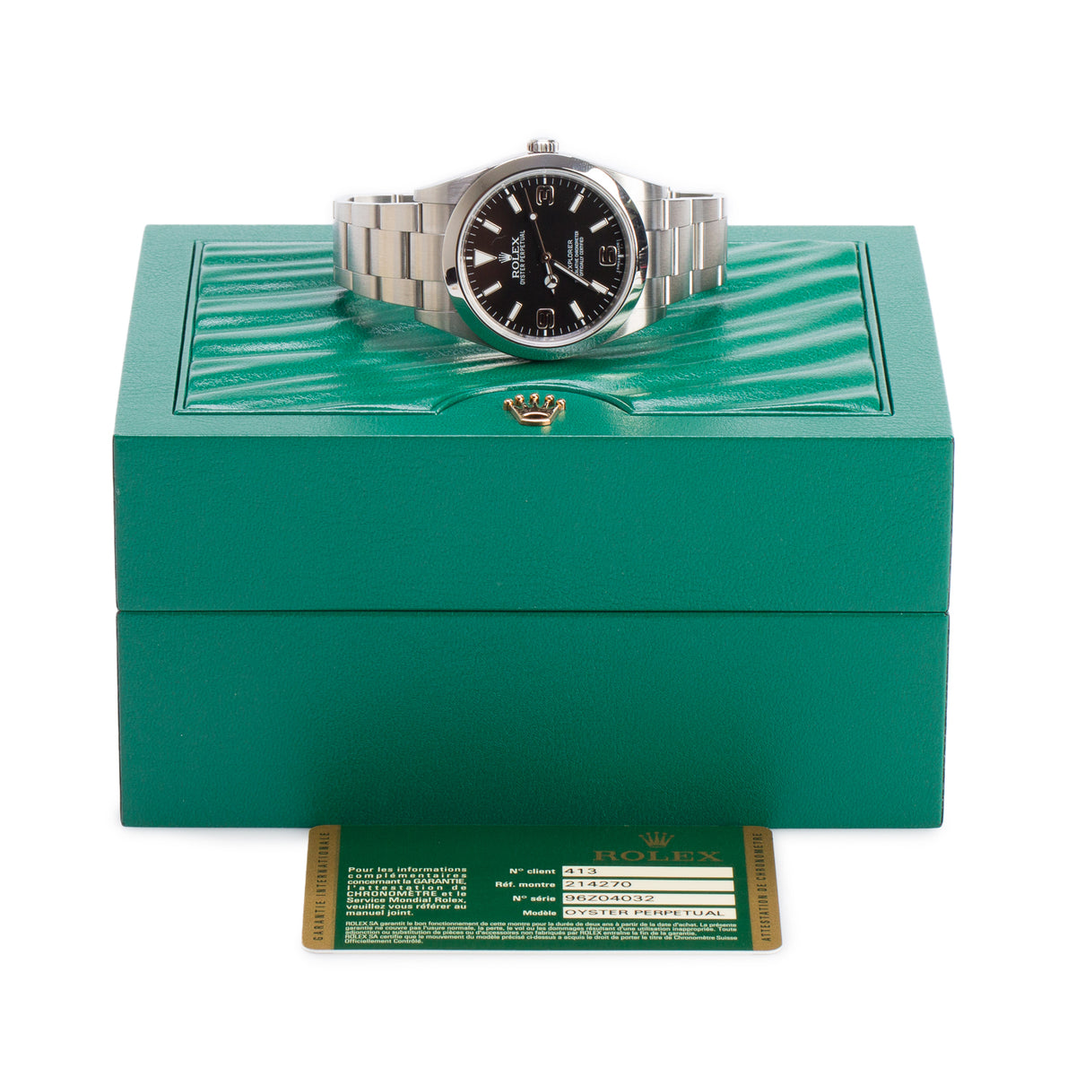 Rolex Stainless Steel Oyster Perpetual Explorer 39 MM Watch 214270 w/ Box & Papers