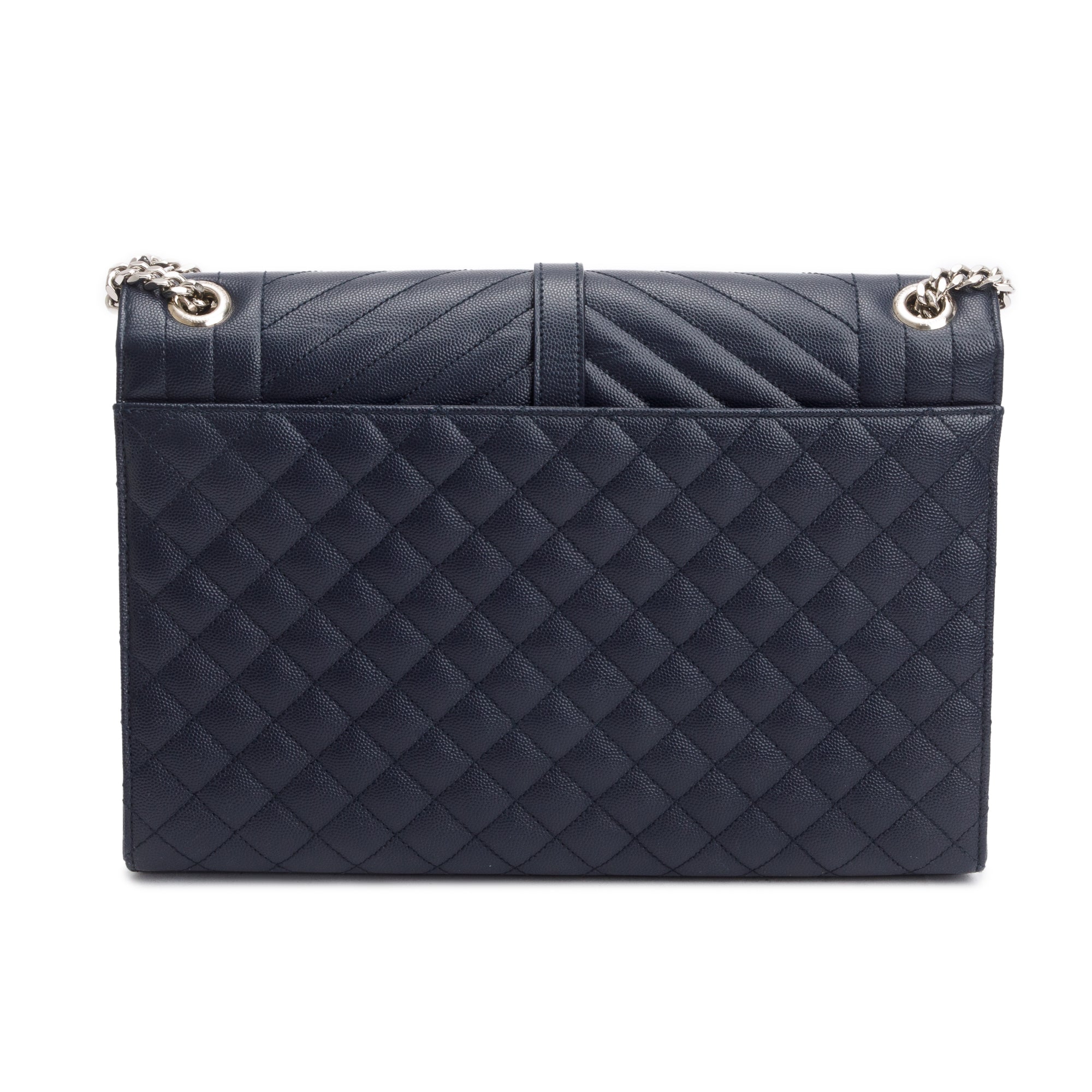Saint Black Navy Quilted Grain De Poudre Leather Large Envelope Chain Bag