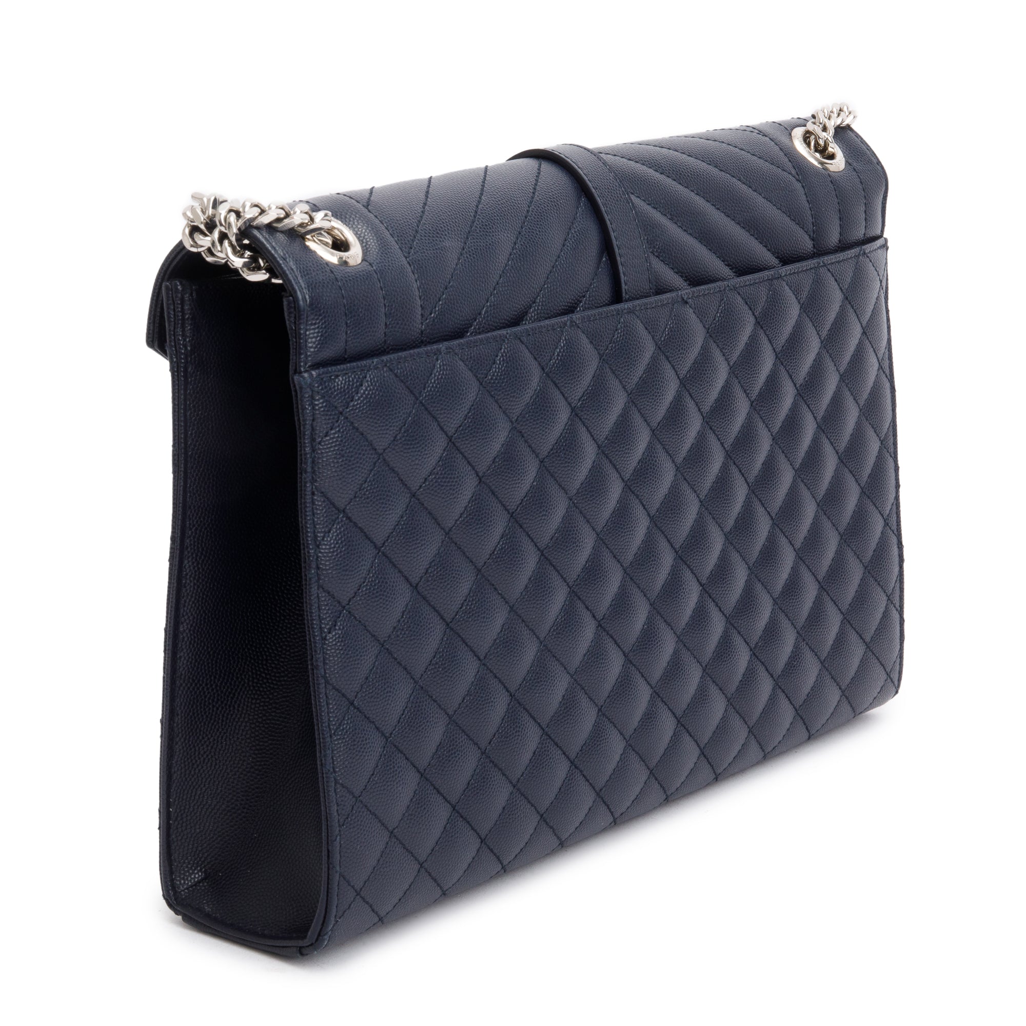 Saint Black Navy Quilted Grain De Poudre Leather Large Envelope Chain Bag