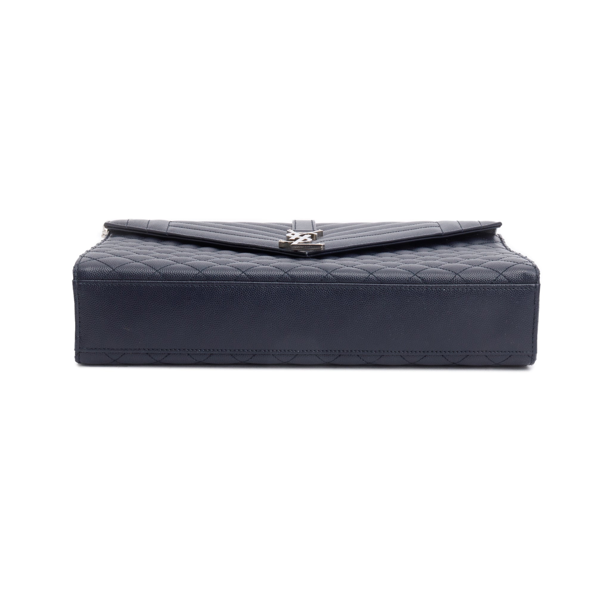 Saint Black Navy Quilted Grain De Poudre Leather Large Envelope Chain Bag