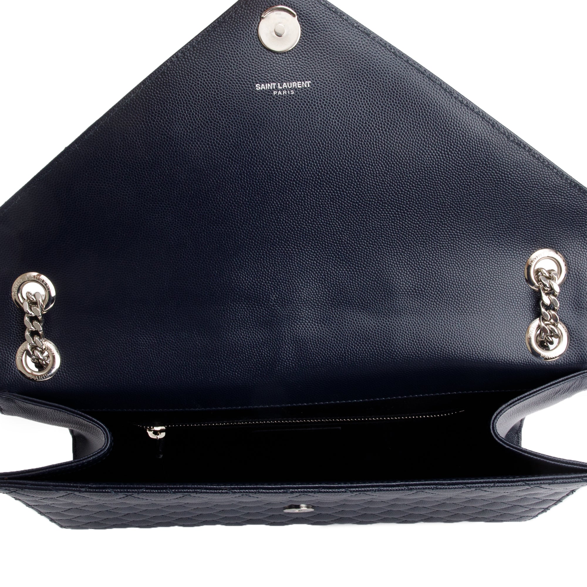 Saint Black Navy Quilted Grain De Poudre Leather Large Envelope Chain Bag