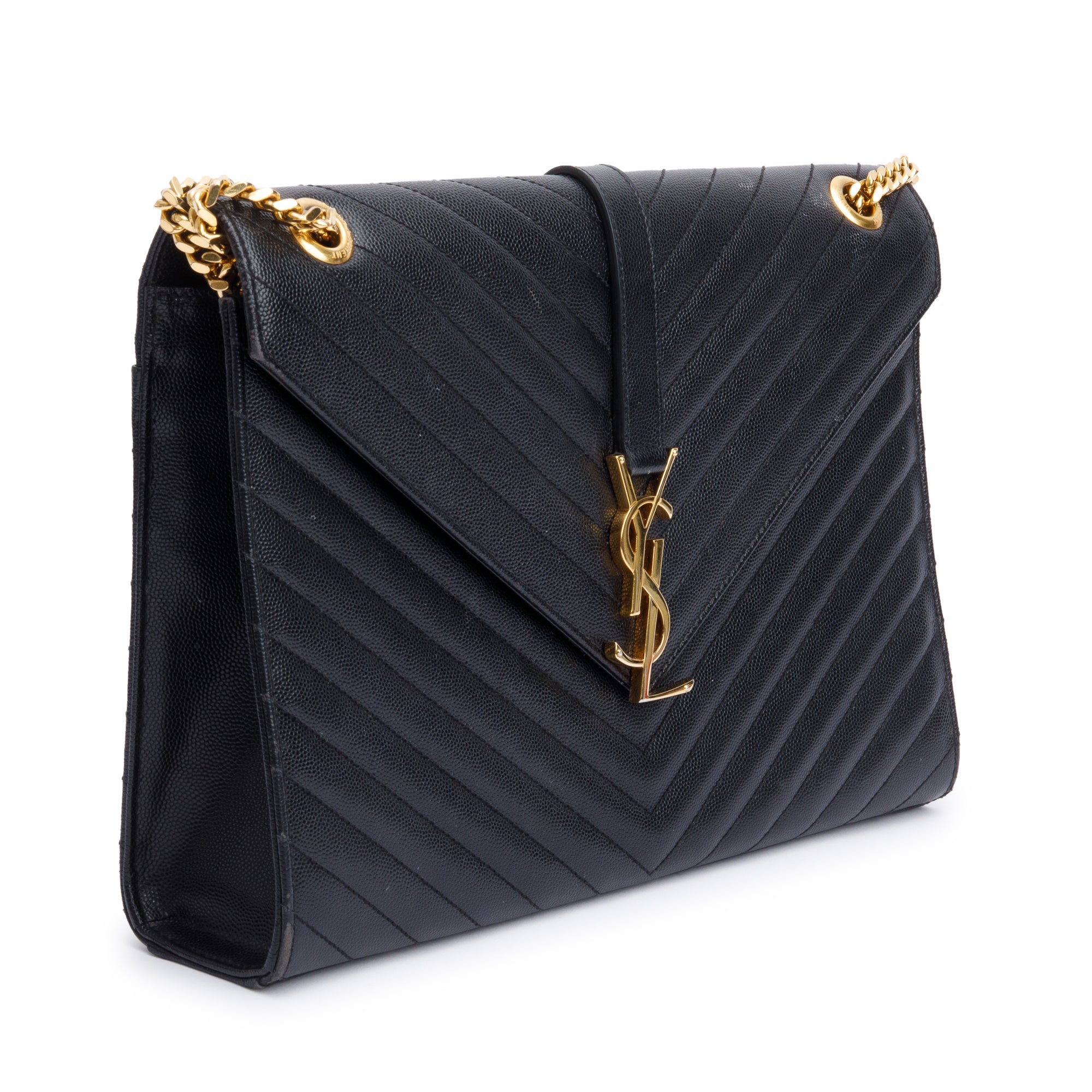 Saint Black Quilted Grain De Poudre Leather Large Envelope Chain Bag