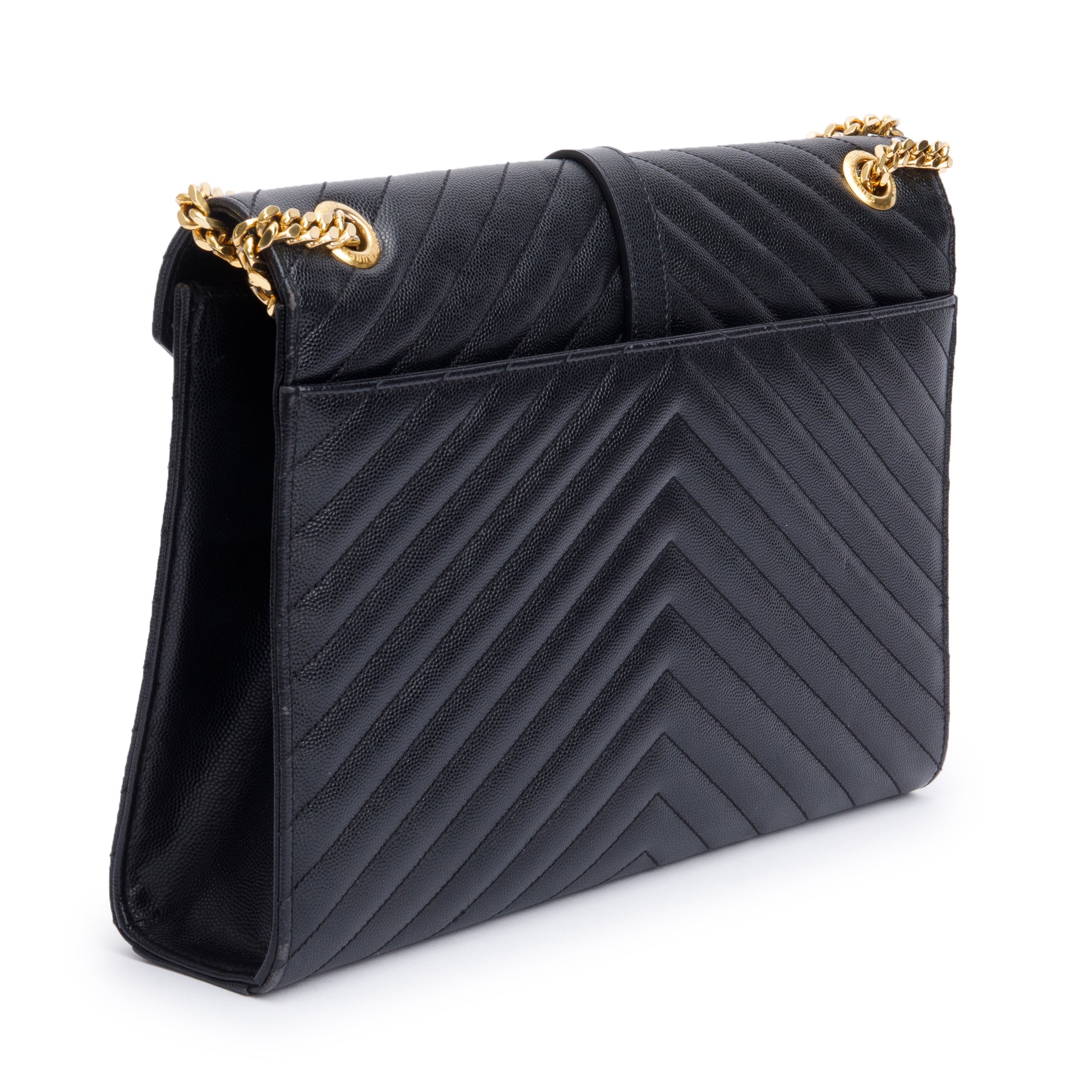 Saint Black Quilted Grain De Poudre Leather Large Envelope Chain Bag