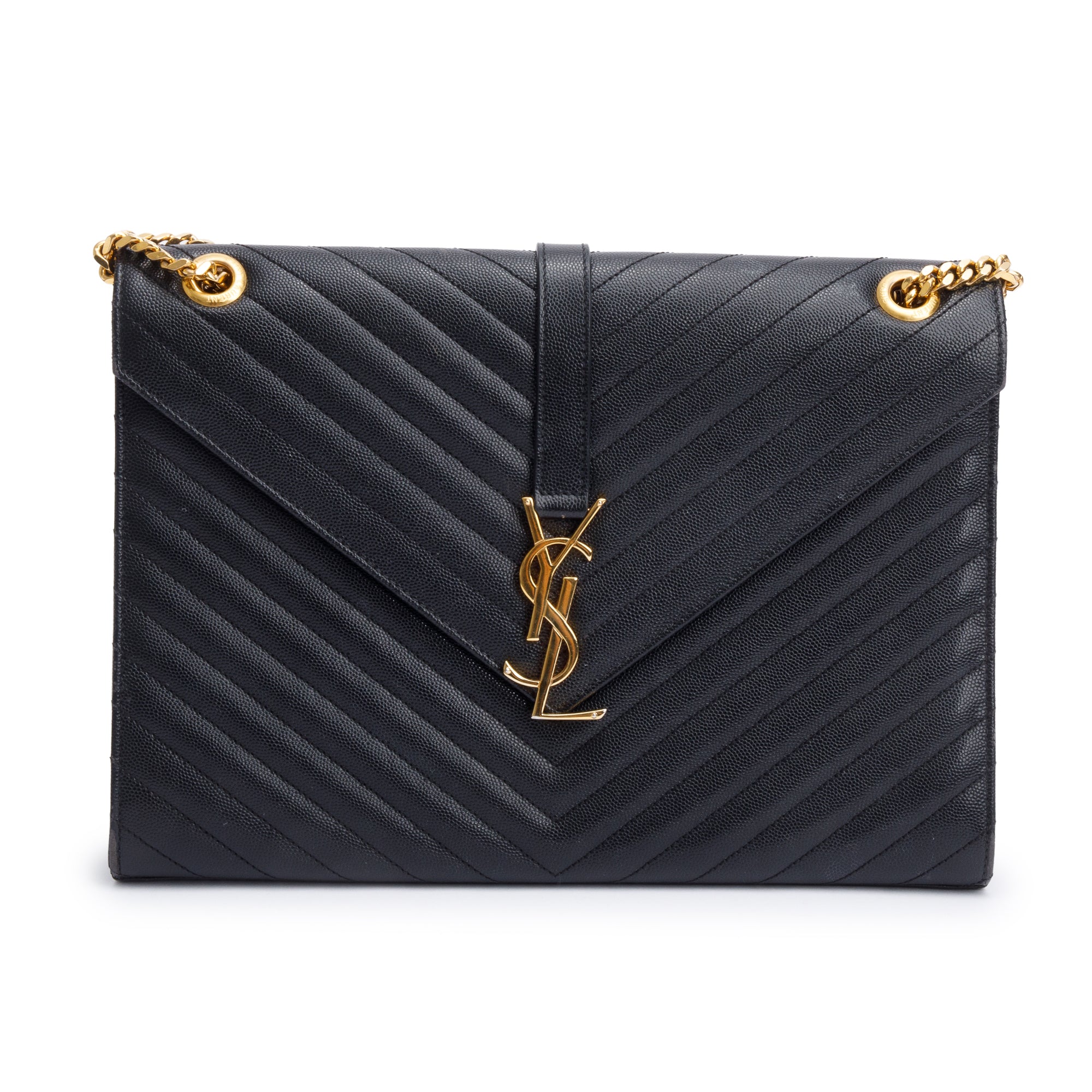 Saint Black Quilted Grain De Poudre Leather Large Envelope Chain Bag