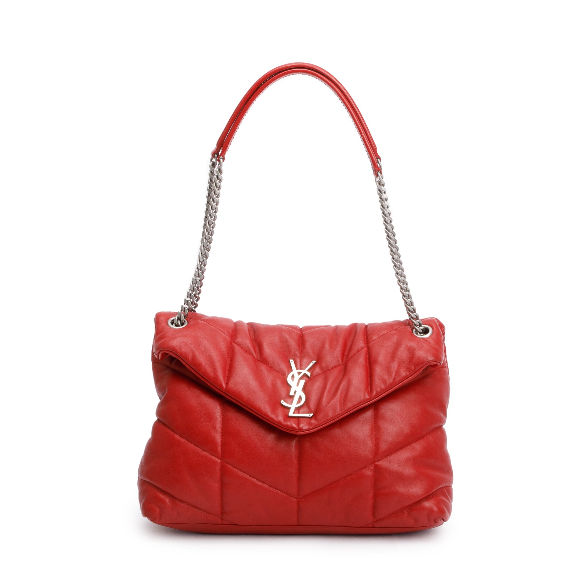 Saint Laurent 2019 Red Nappa Leather Medium Puffer Loulou Shoulder Bag