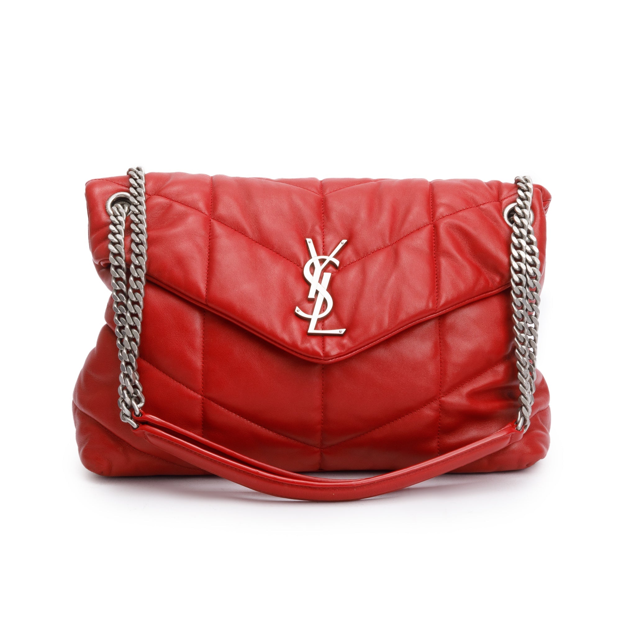 Saint Laurent 2019 Red Nappa Leather Medium Puffer Loulou Shoulder Bag