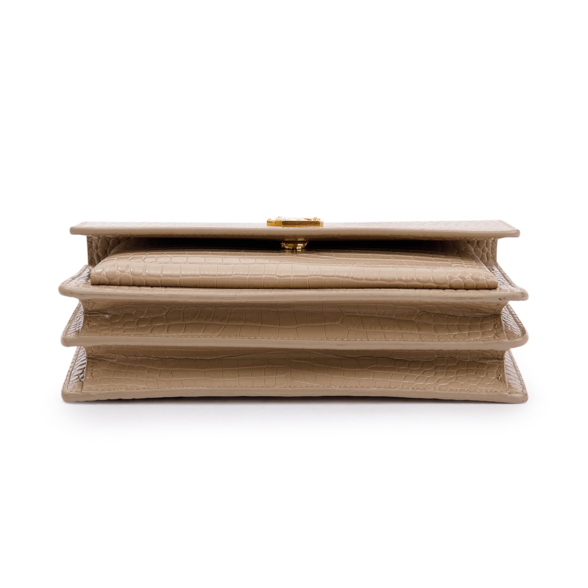 Saint Laurent 2020 Beige Crocodile Embossed Leather Medium Sunset Bag w/ Box