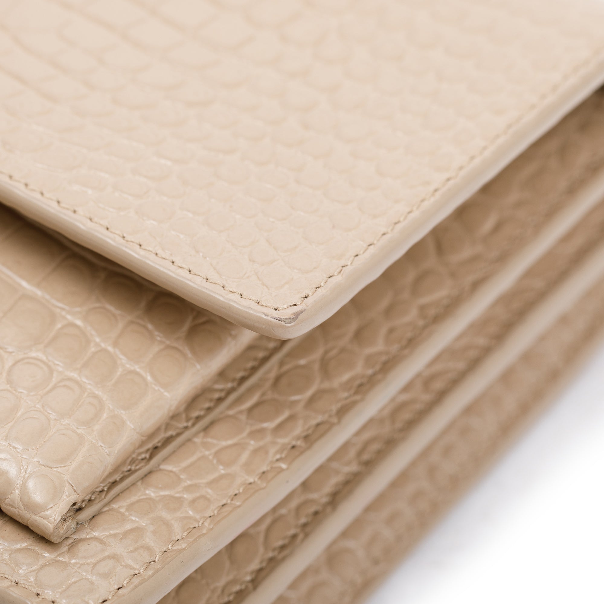 Saint Laurent 2020 Beige Crocodile Embossed Leather Medium Sunset Bag w/ Box
