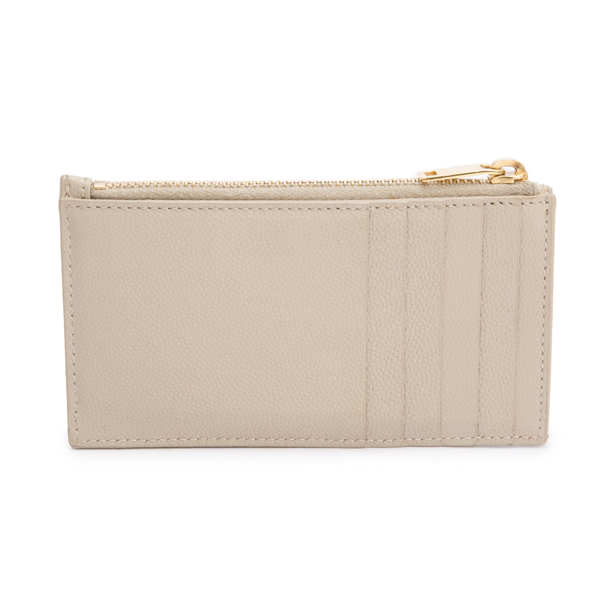 Saint Laurent 2020 Beige Grain De Poudre Embossed Leather Cassandre Matelasse Fragments Zipped Card Case