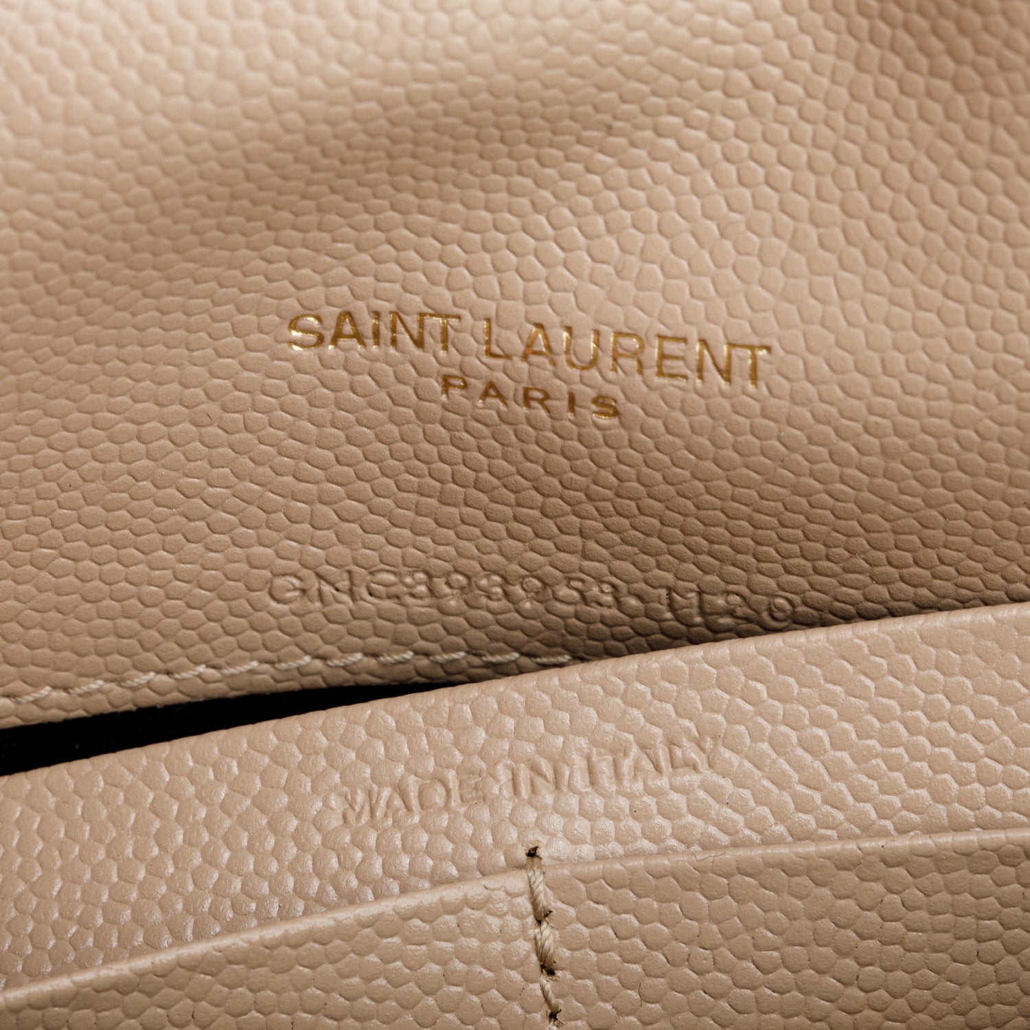 Saint Laurent 2020 Beige Grain De Poudre Leather Cassandre Envelope Chain Wallet w/ Box