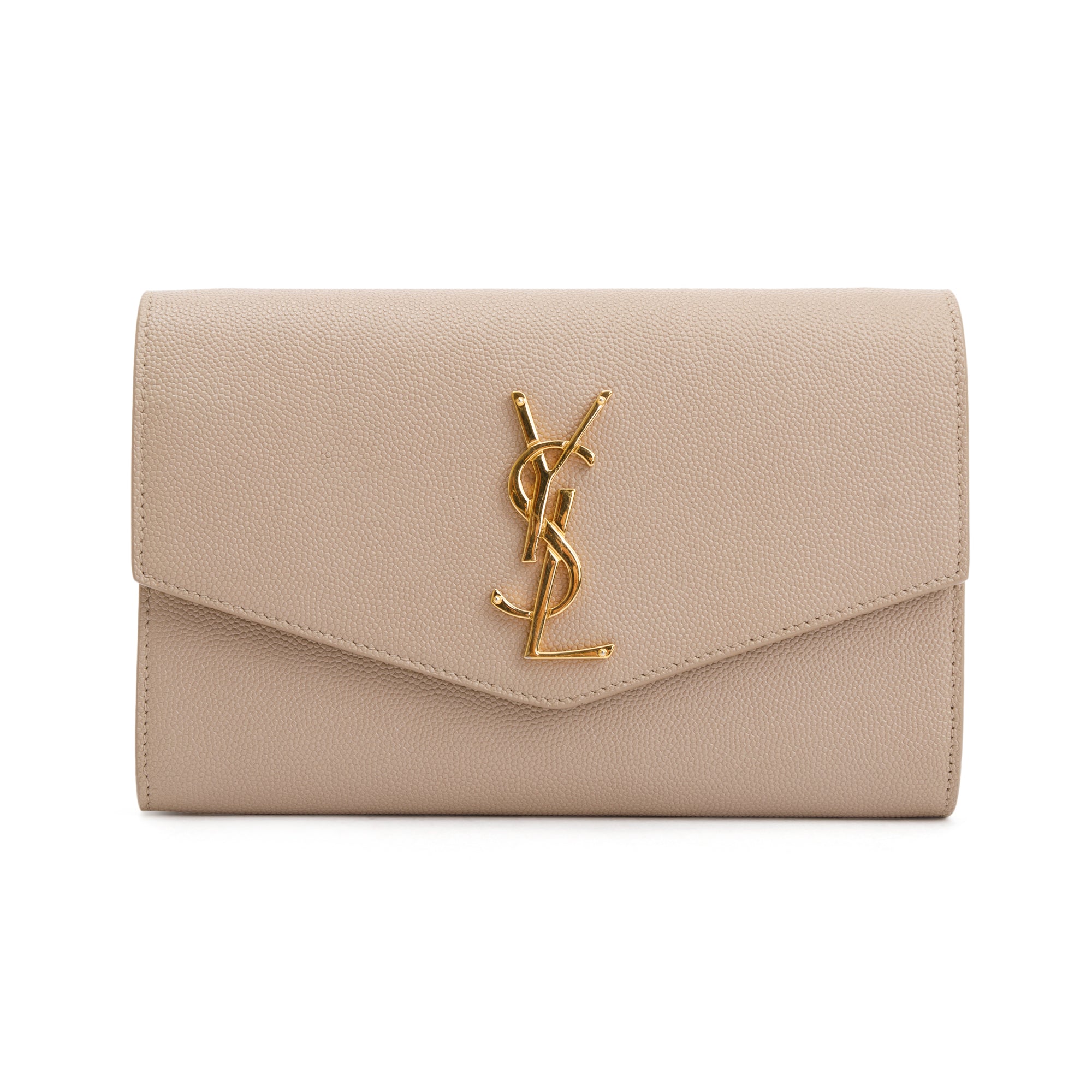Saint Laurent 2020 Beige Grain De Poudre Leather Uptown Chain Wallet w/ Box