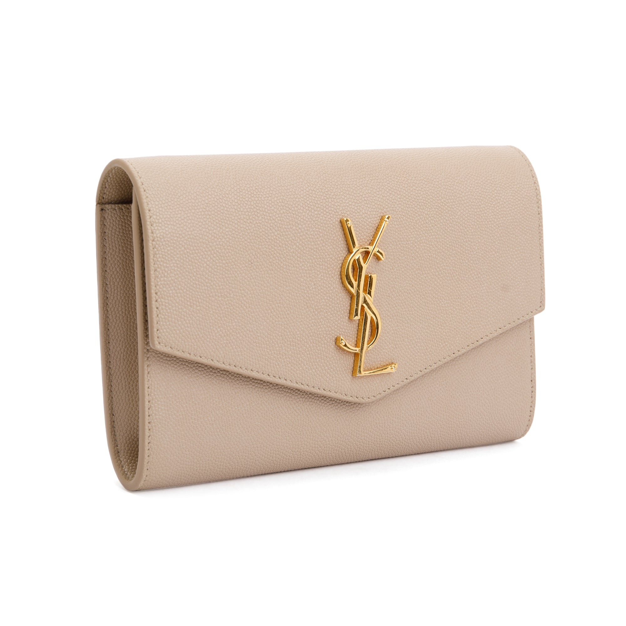 Saint Laurent 2020 Beige Grain De Poudre Leather Uptown Chain Wallet w/ Box