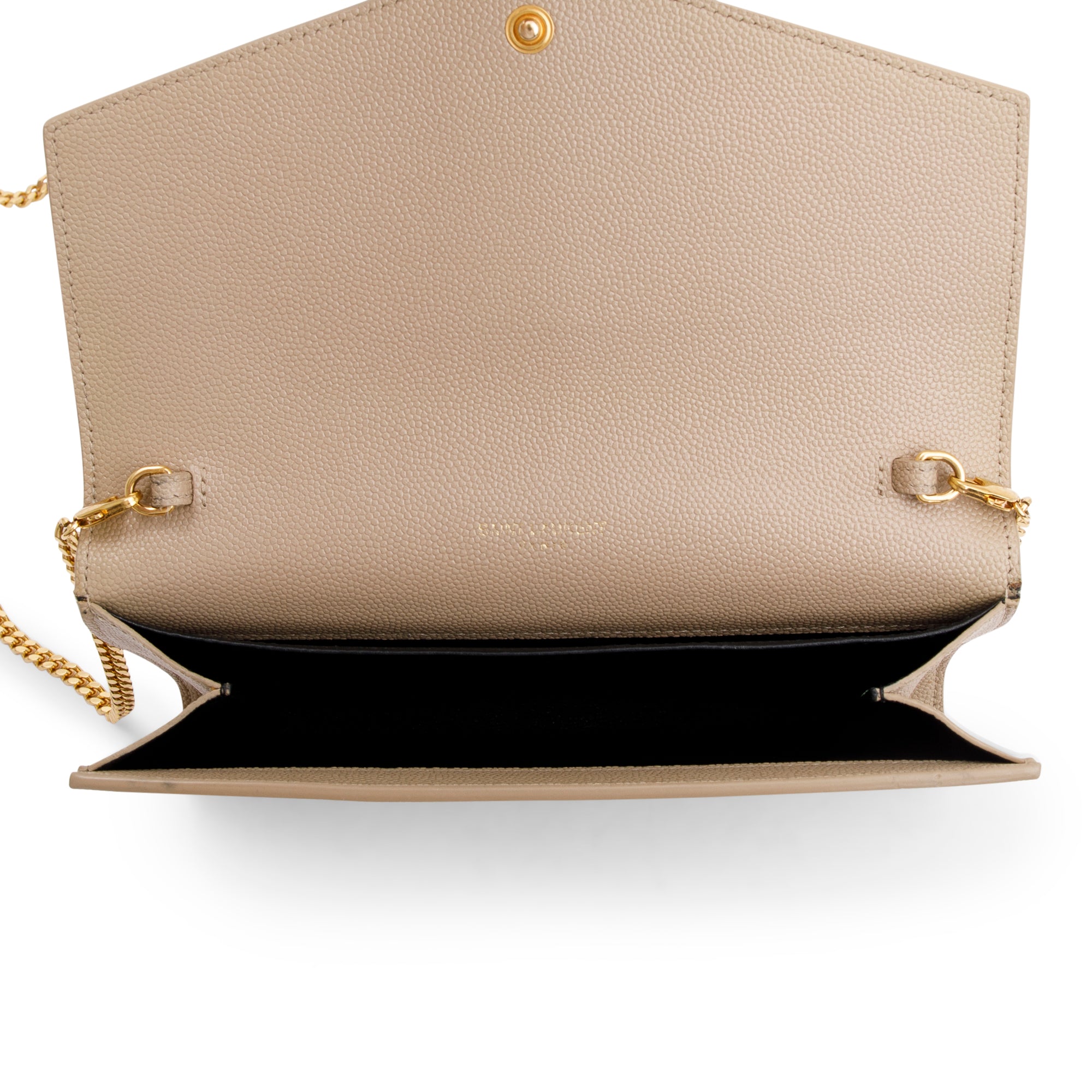 Saint Laurent 2020 Beige Grain De Poudre Leather Uptown Chain Wallet w/ Box