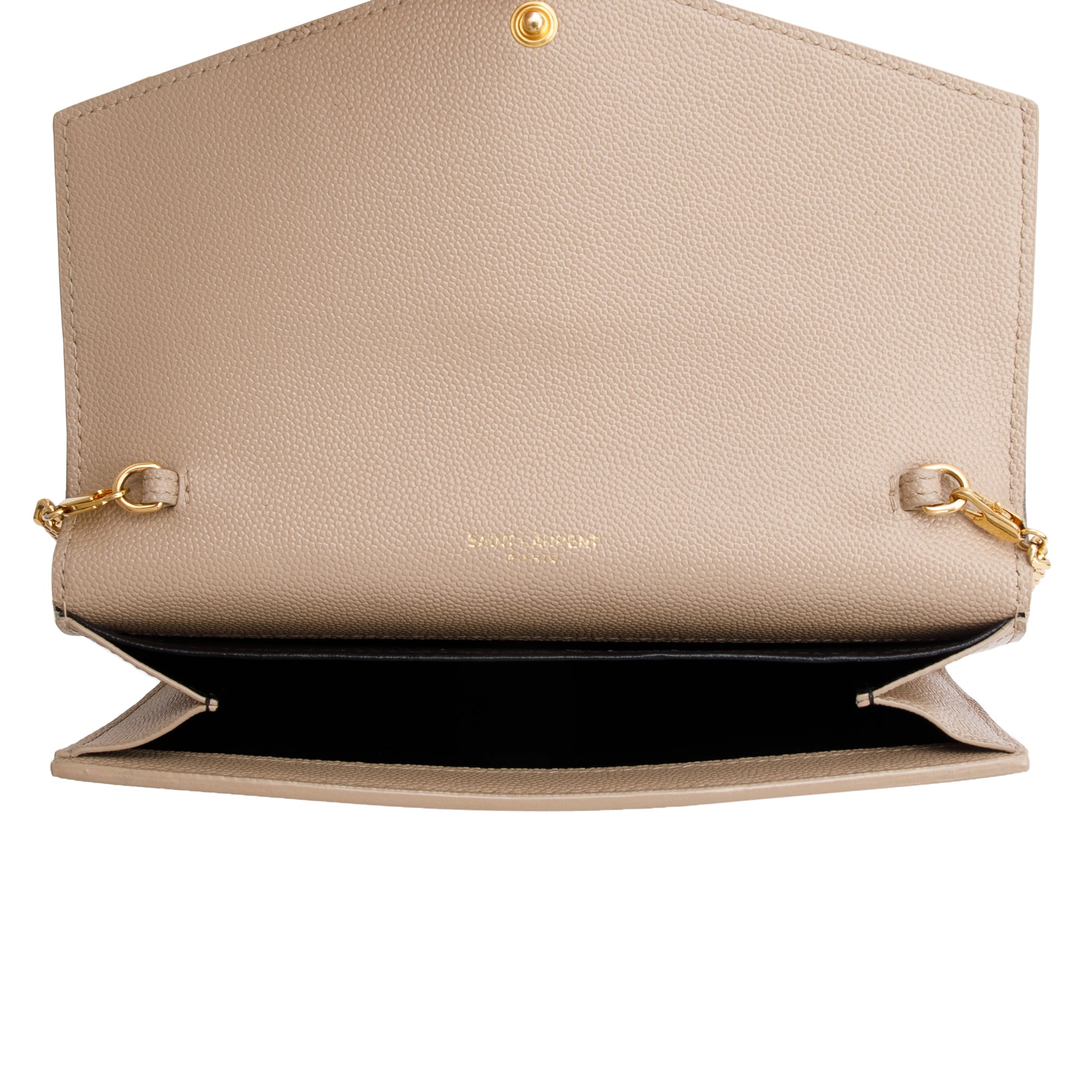 Saint Laurent 2020 Beige Grain De Poudre Leather Uptown Chain Wallet w/ Box & Insert